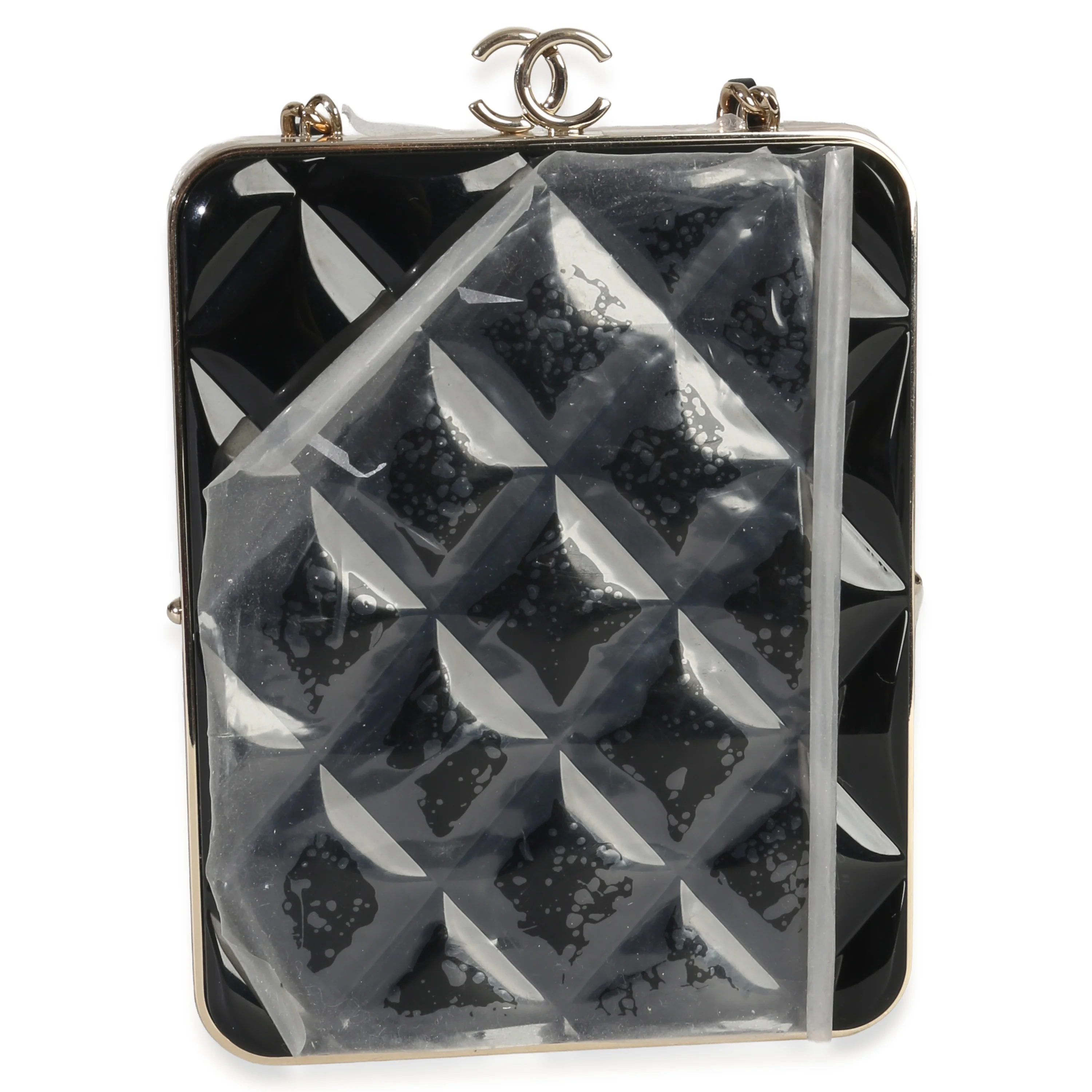 Black Quilted Lambskin CC Frame Clutch With Chain - Image 4