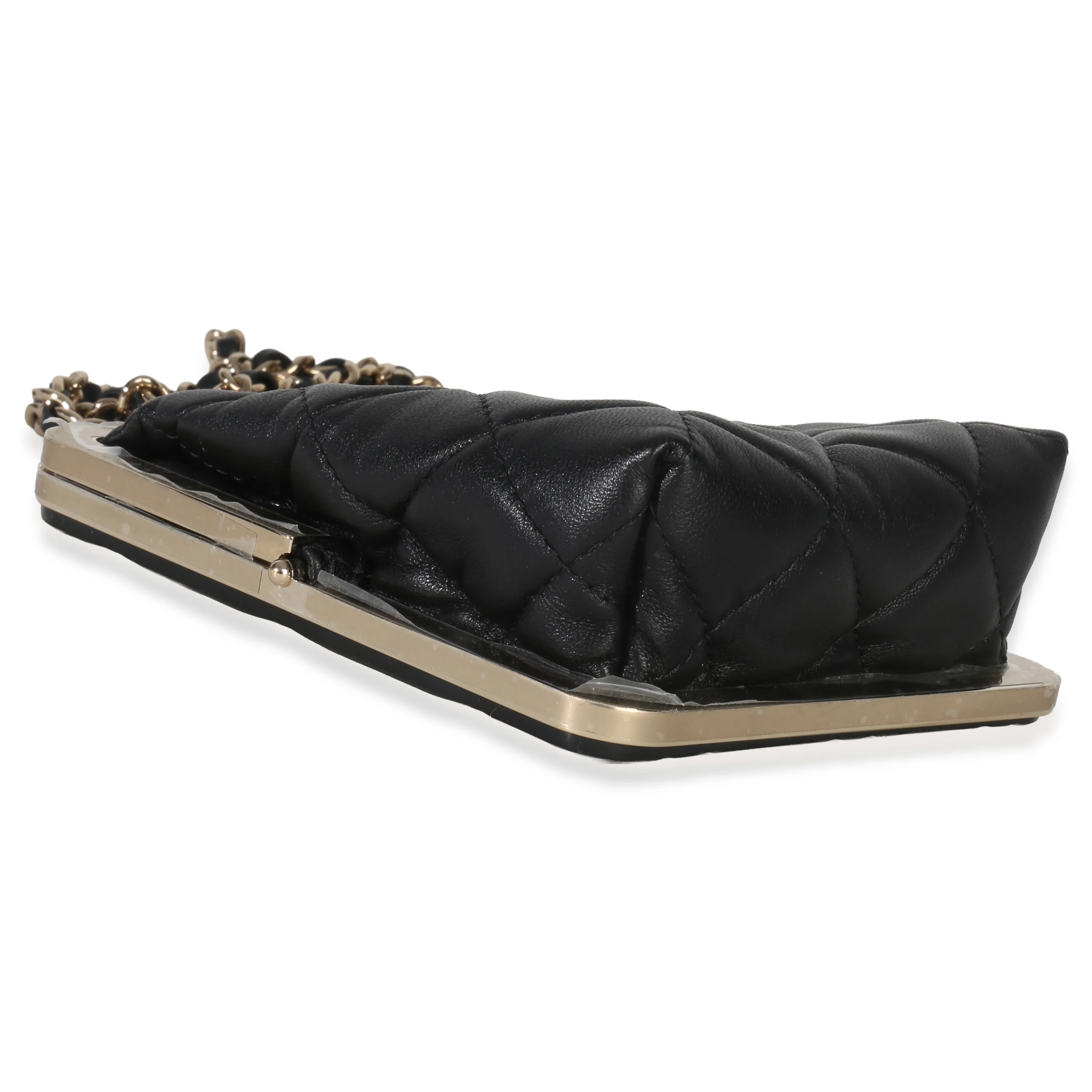 Black Quilted Lambskin CC Frame Clutch With Chain - Image 6
