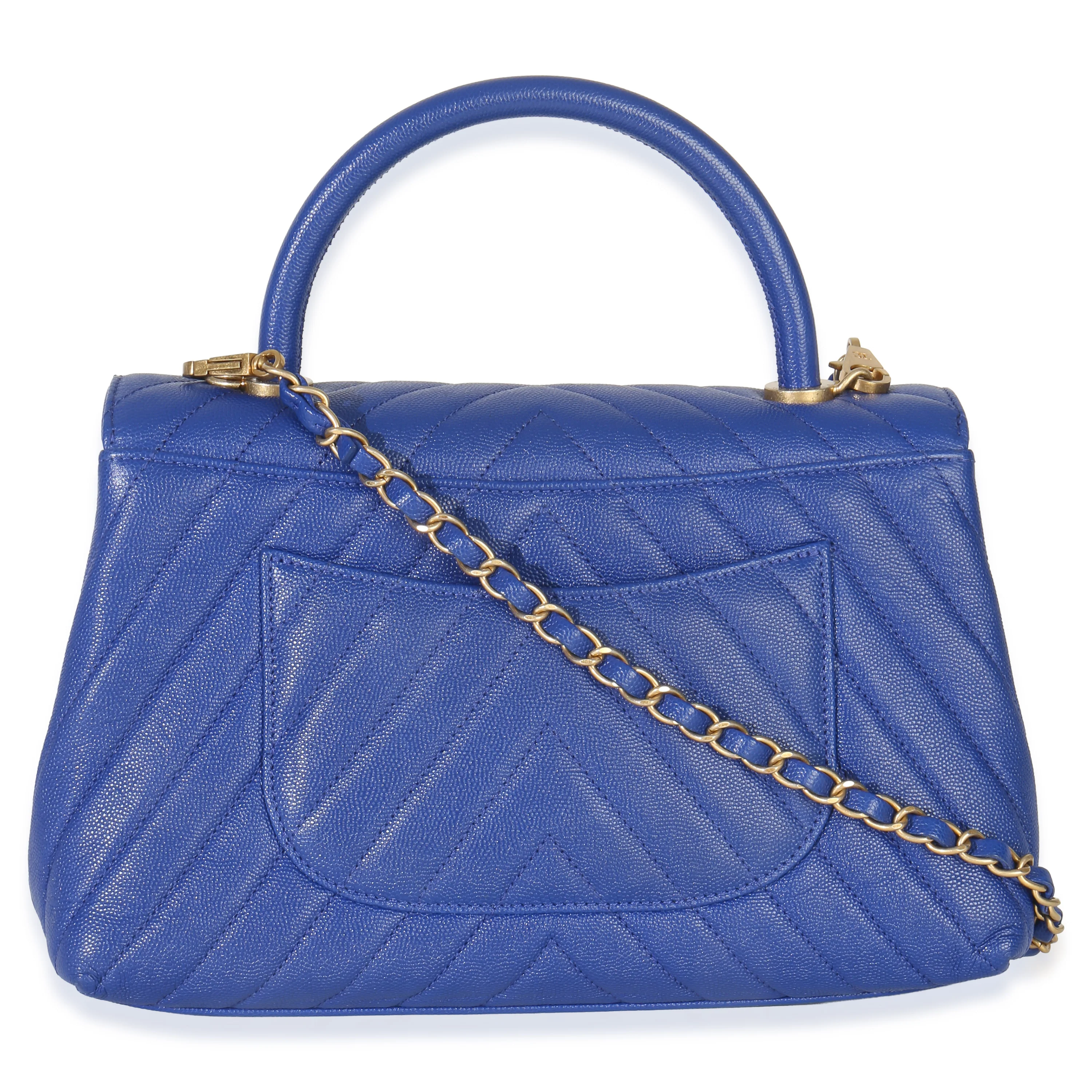 Blue Chevron Medium Coco Top Handle Bag - Image 4