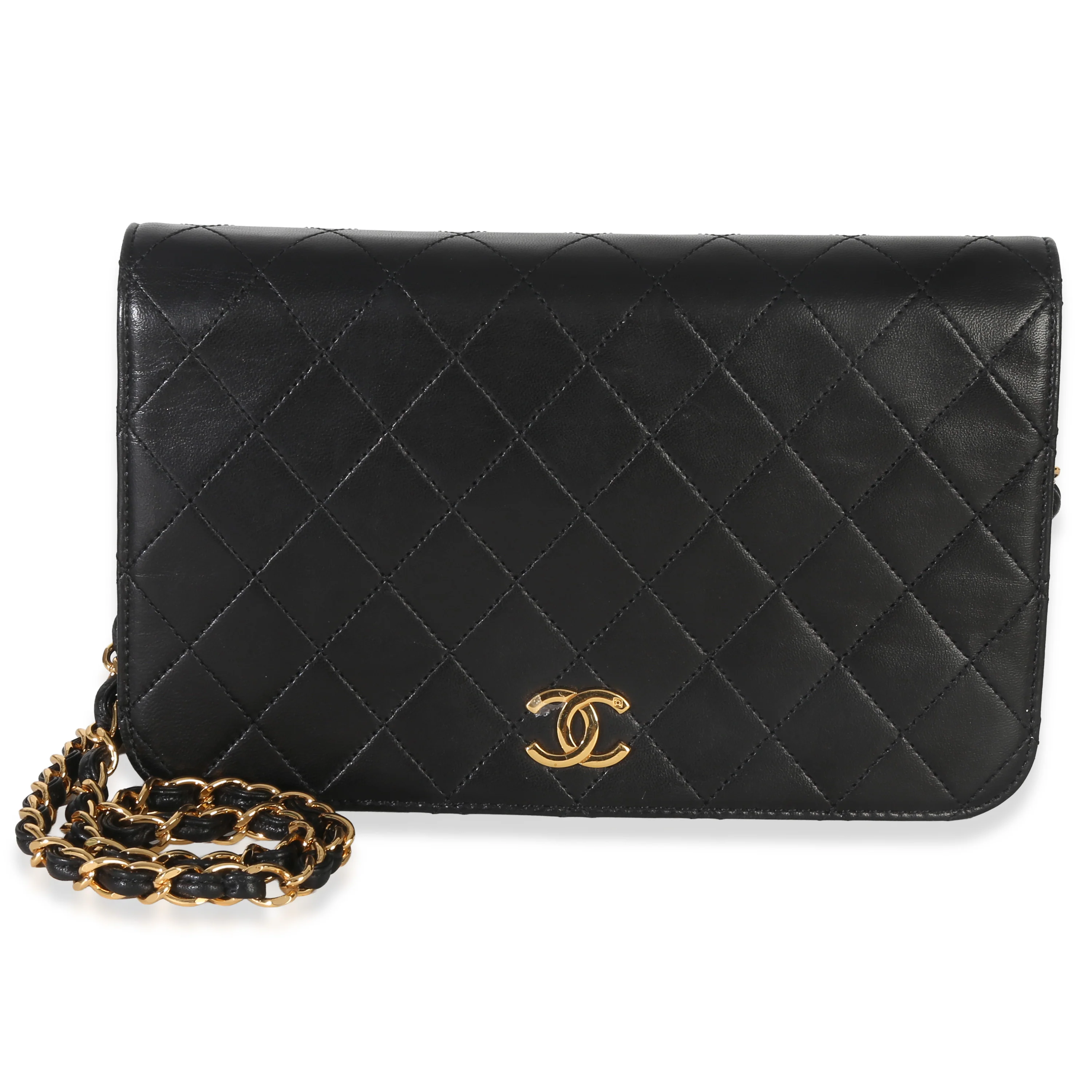 Vintage 24k Black Quilted Lambskin Full Flap Bag