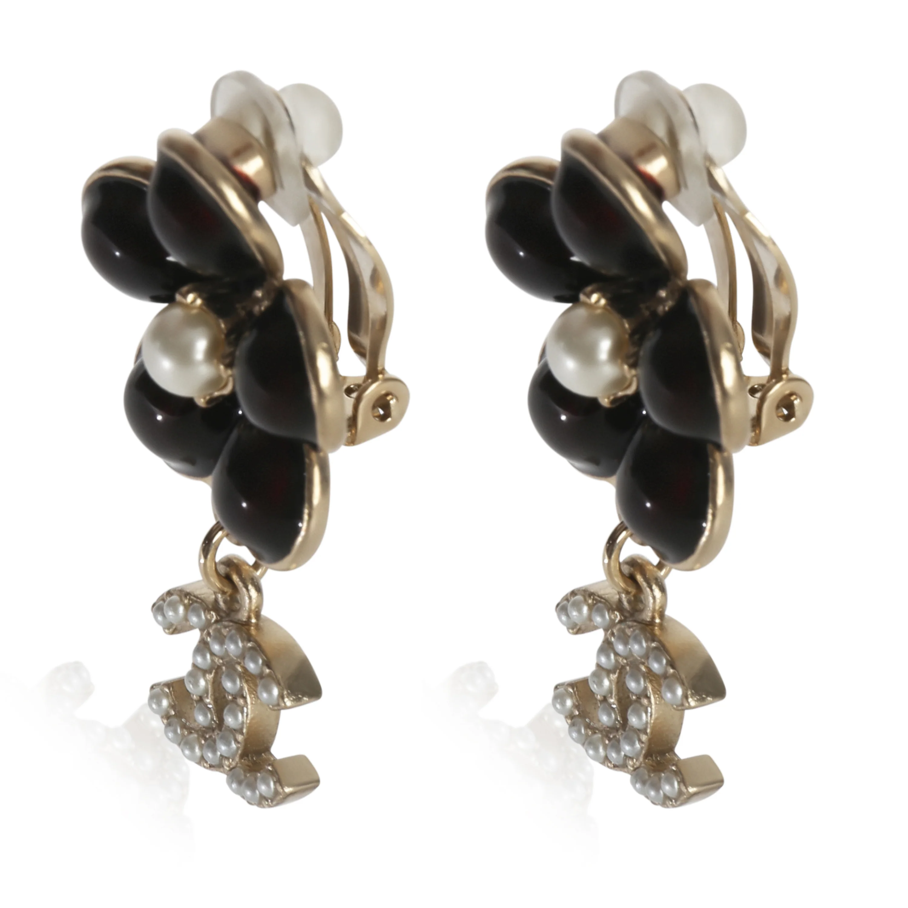 Gold-Plated 2013 Gripoix & Faux Pearl Flower Earrings - Image 2