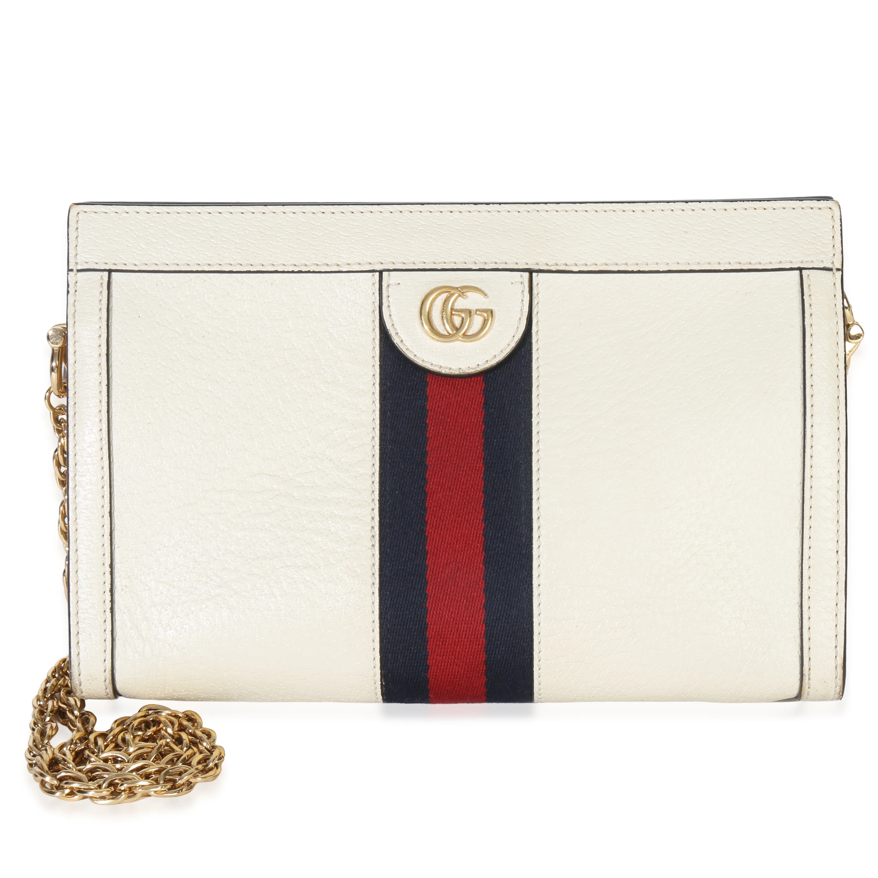 White Leather Small Ophidia Chain Shoulder Bag