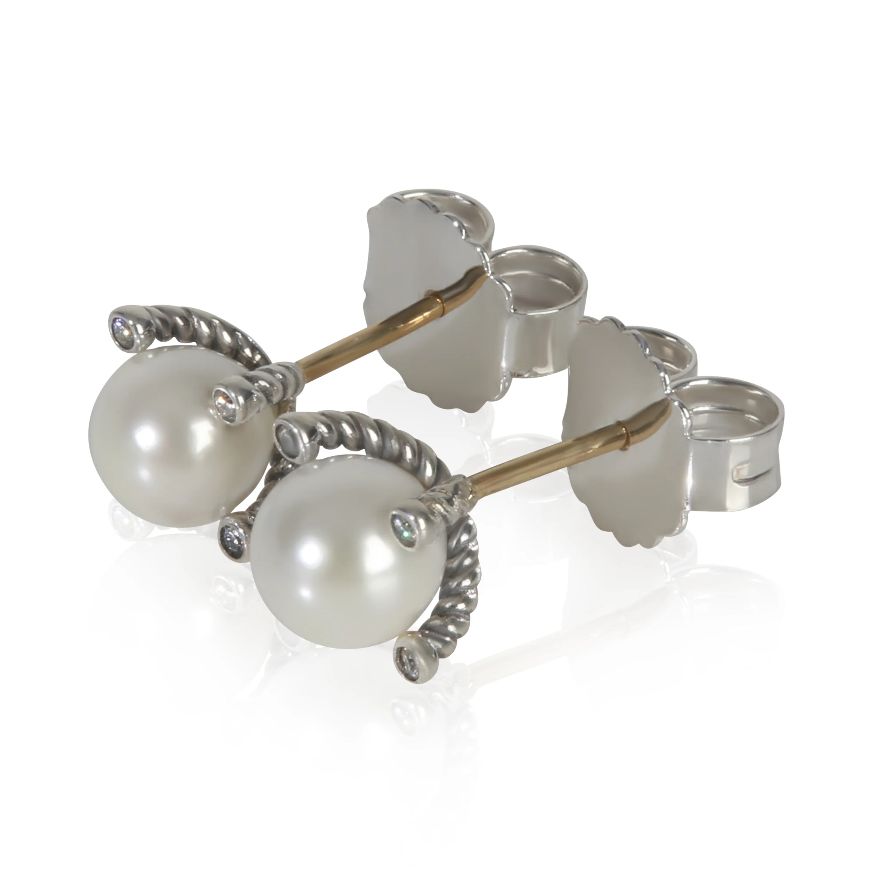 Sterling Silver Pearl and Diamond Earrings - Image 2