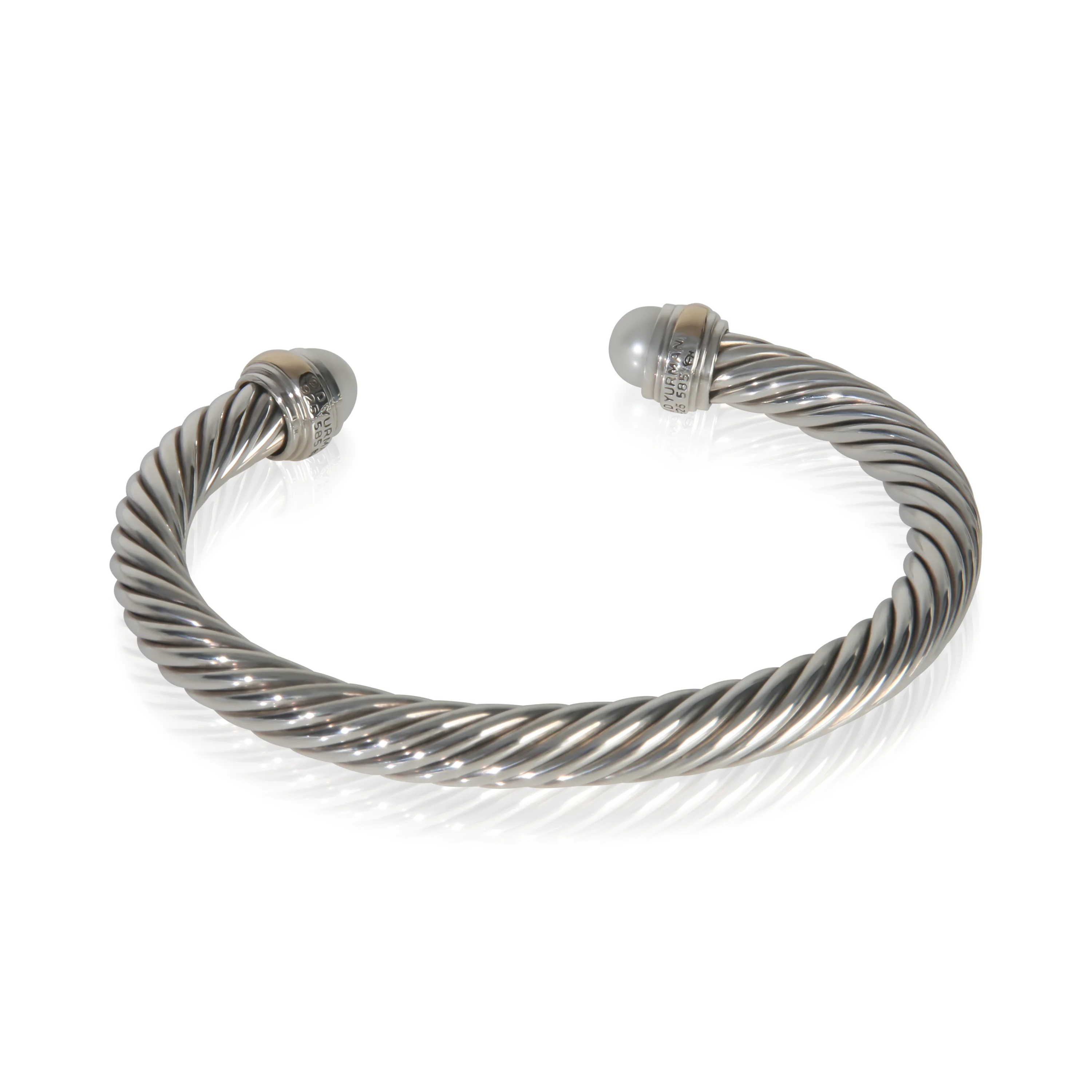 Yellow Gold & Sterling Silver Pearl Cable Classic Bracelet - Image 3