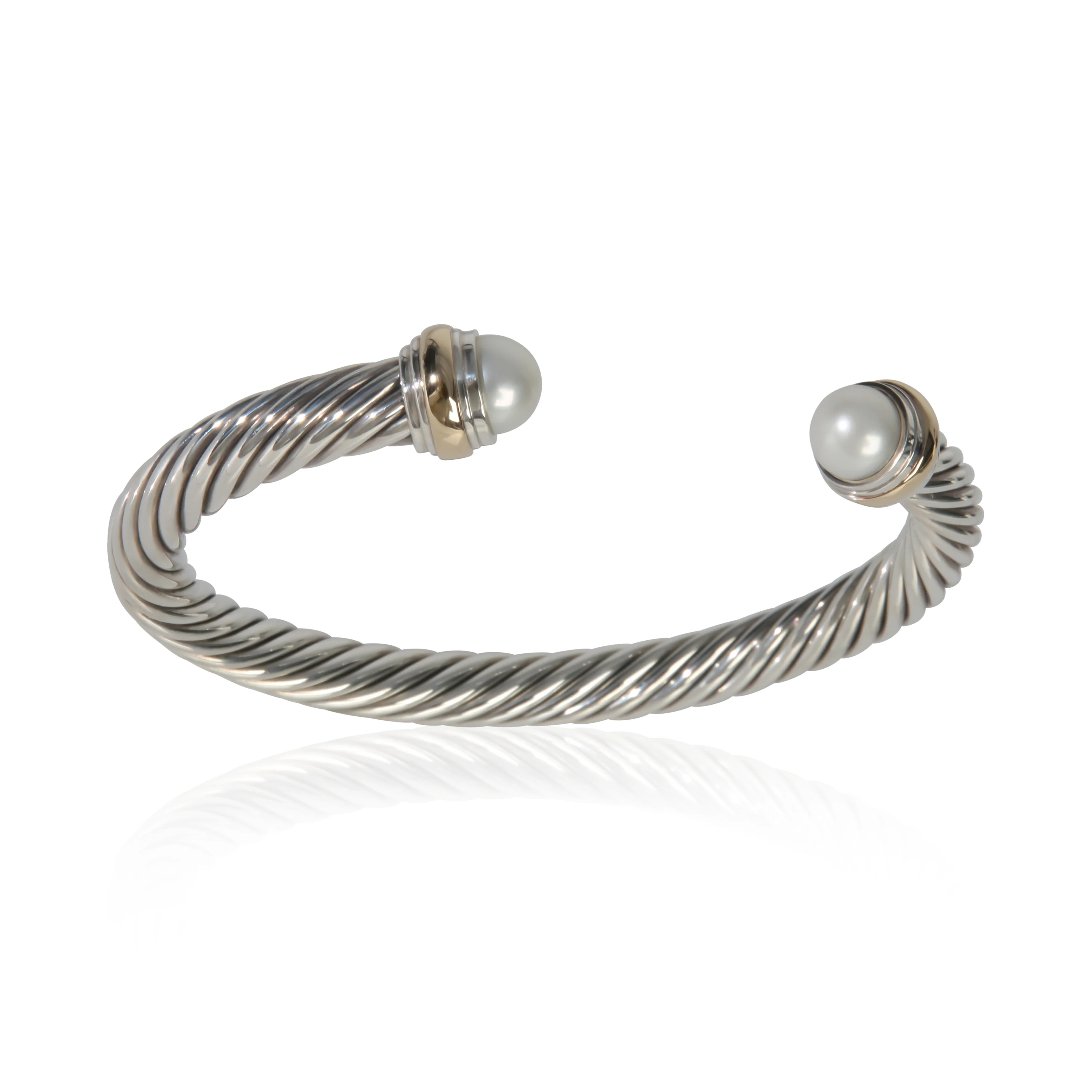Yellow Gold & Sterling Silver Pearl Cable Classic Bracelet - Image 4