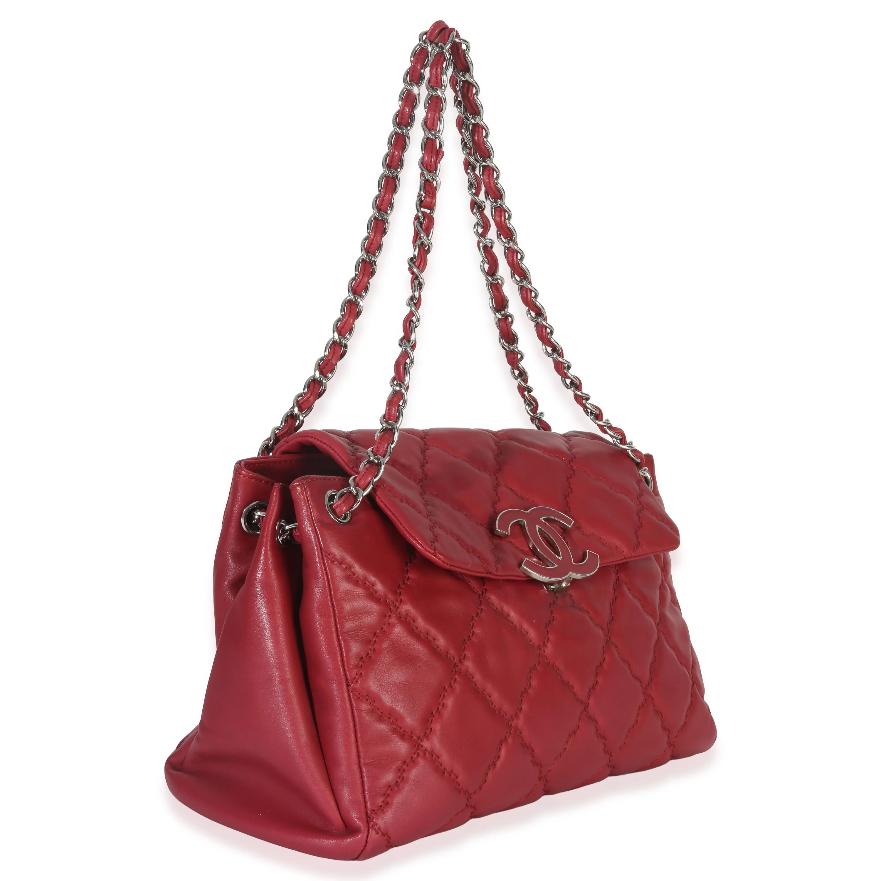 Red Quilted Lambskin Hampton Large Flap Bag - Image 3