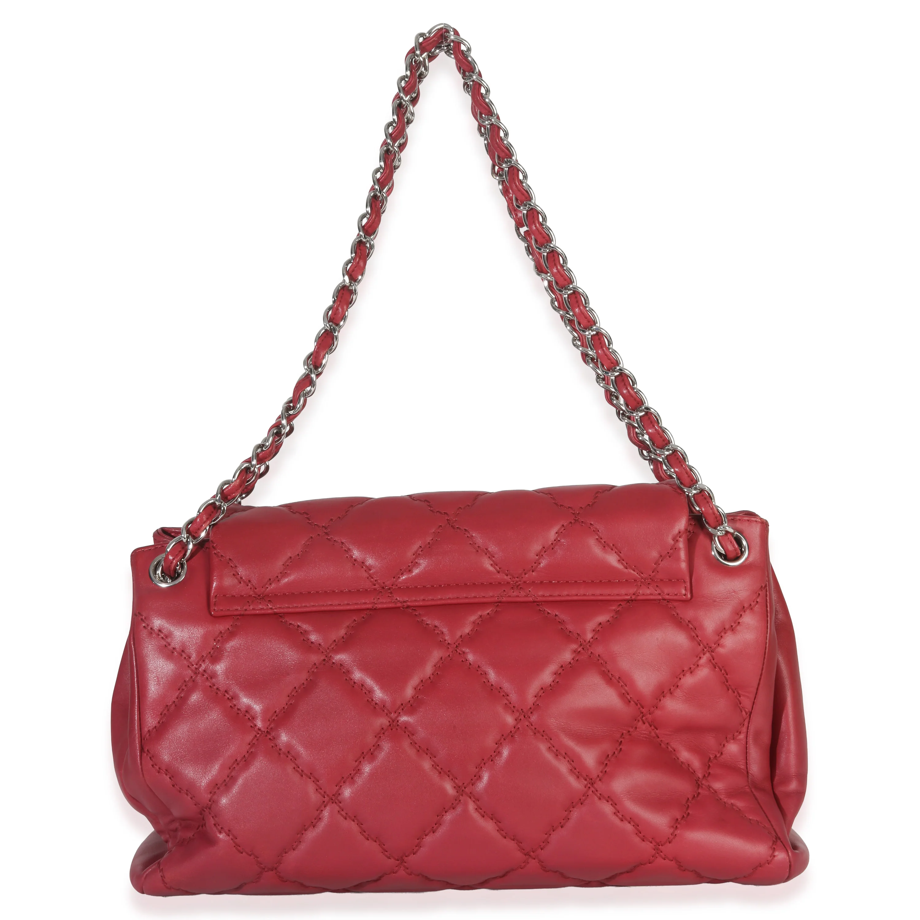 Red Quilted Lambskin Hampton Large Flap Bag - Image 4