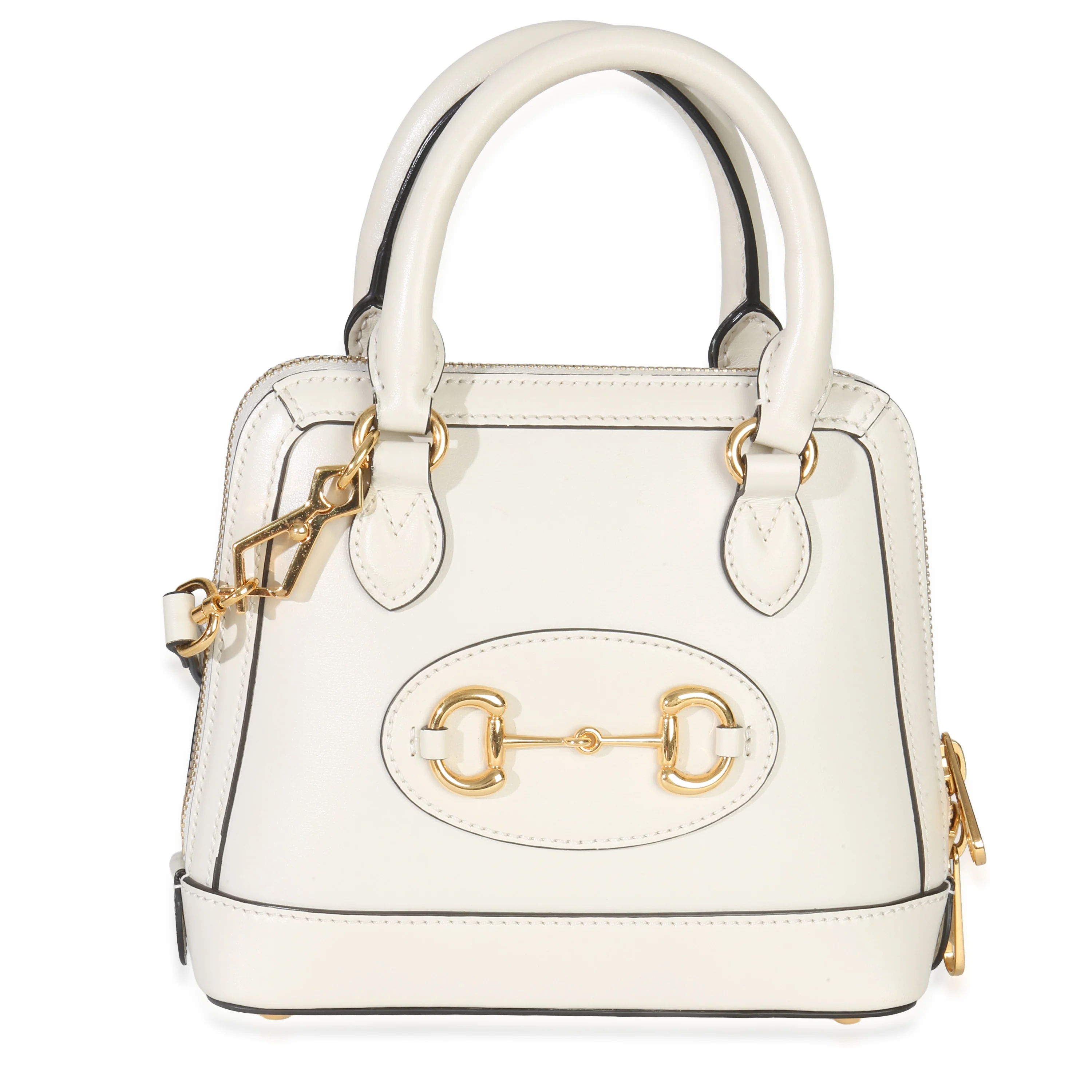White Smooth Leather Small 1955 Horsebit Top Handle Bag