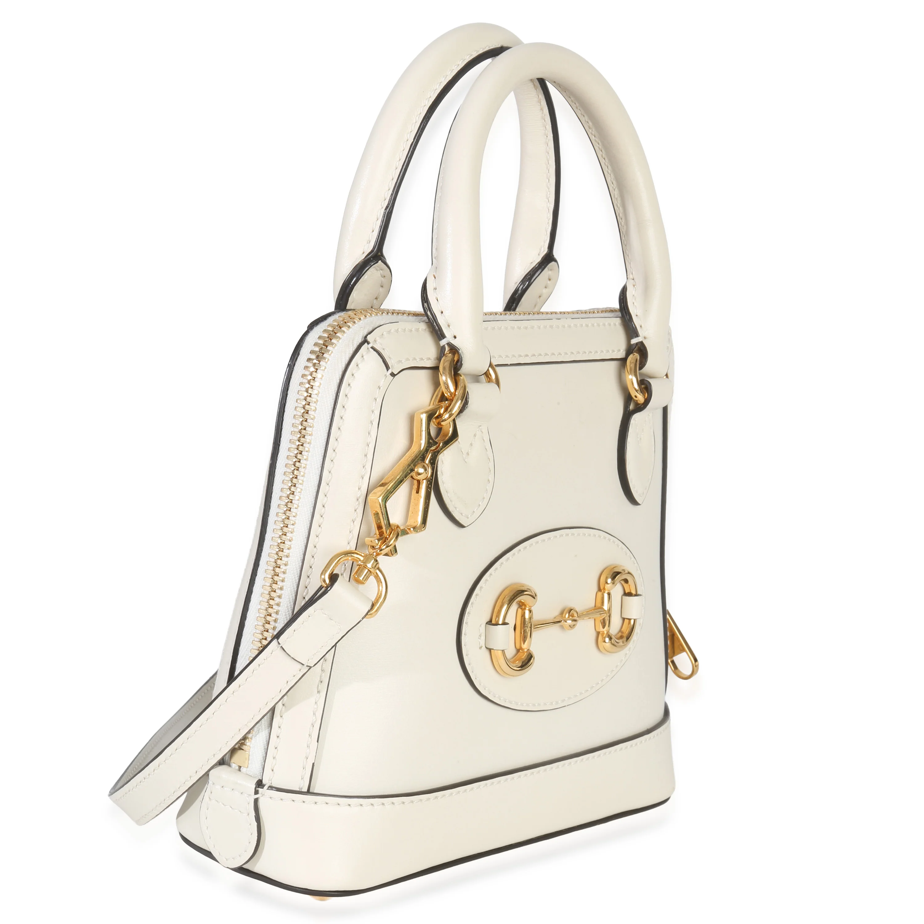 White Smooth Leather Small 1955 Horsebit Top Handle Bag - Image 3