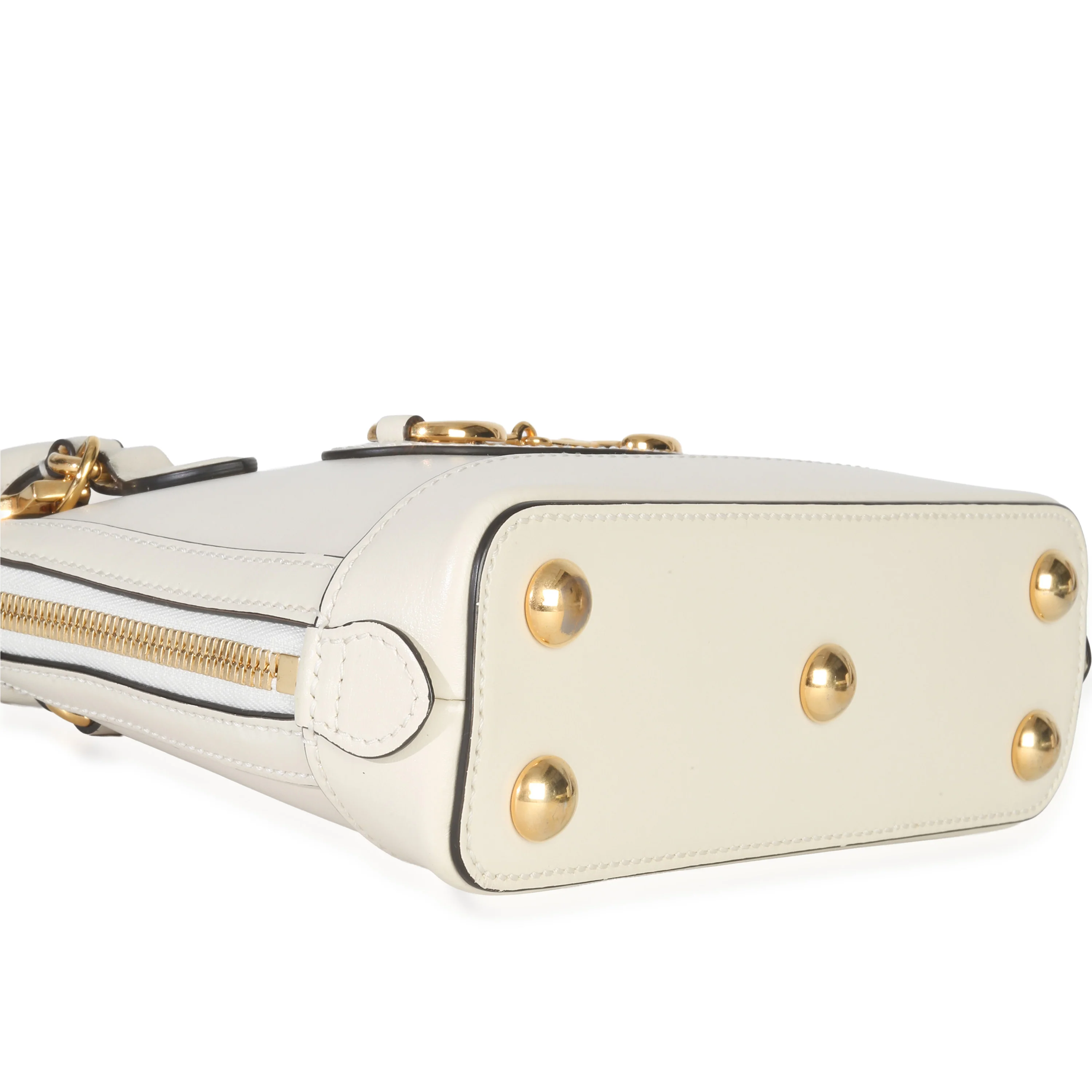 White Smooth Leather Small 1955 Horsebit Top Handle Bag - Image 6