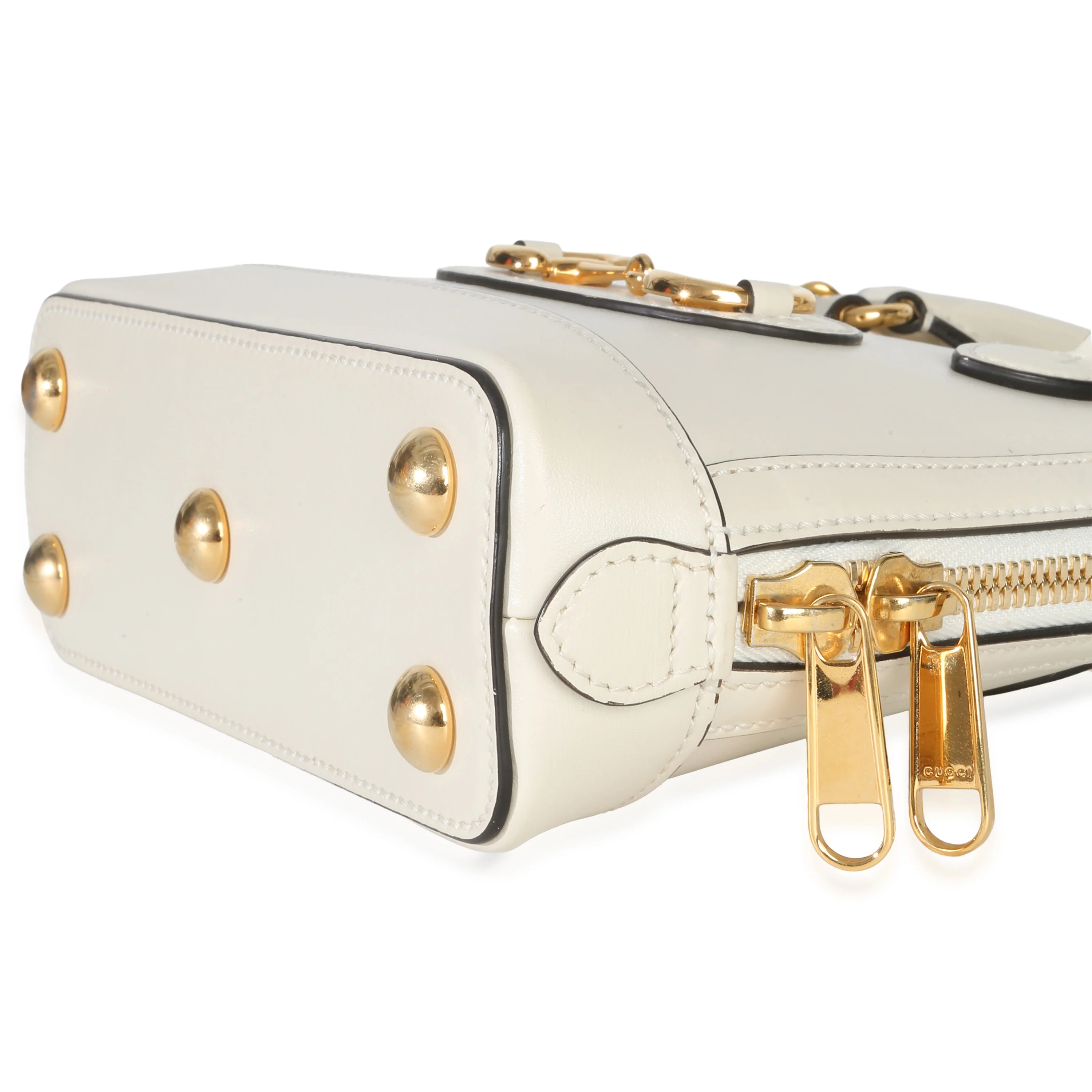 White Smooth Leather Small 1955 Horsebit Top Handle Bag - Image 7
