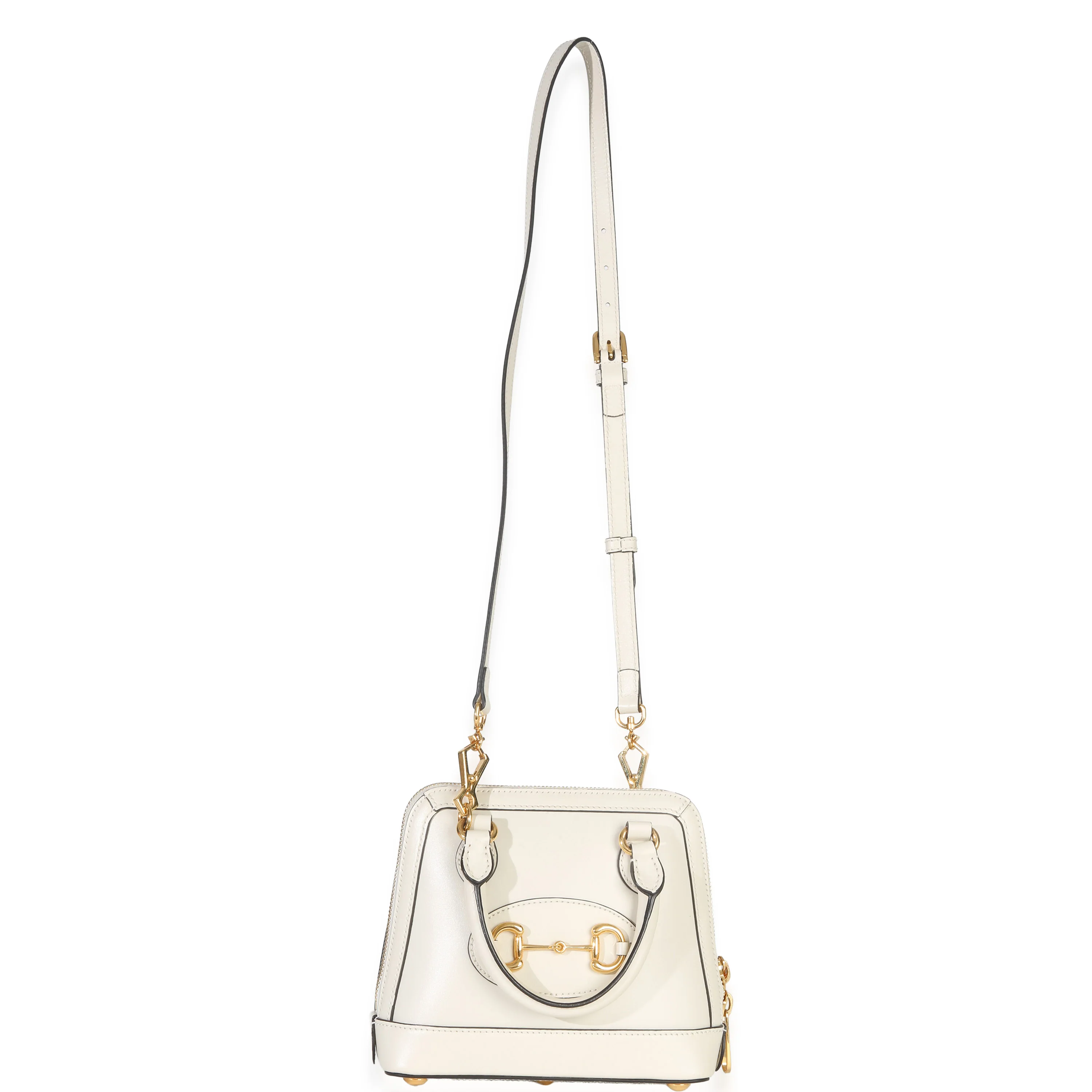 White Smooth Leather Small 1955 Horsebit Top Handle Bag - Image 8