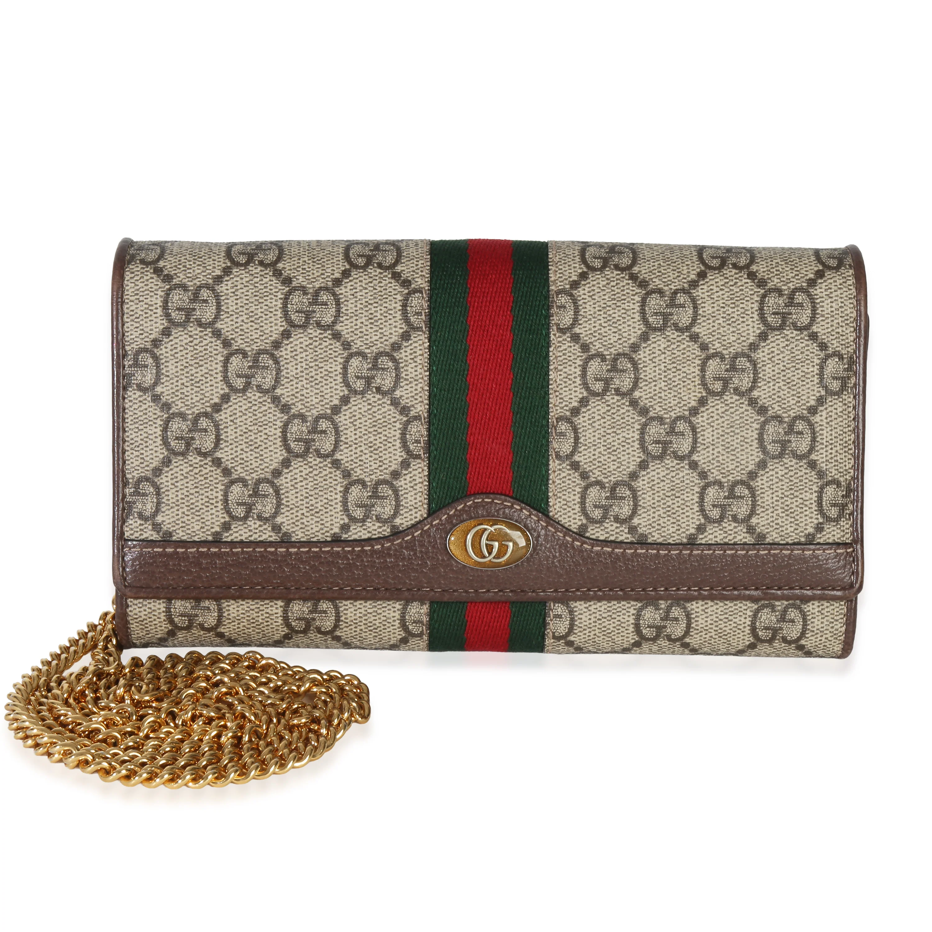 Beige GG Supreme Canvas Ophidia Wallet On Chain