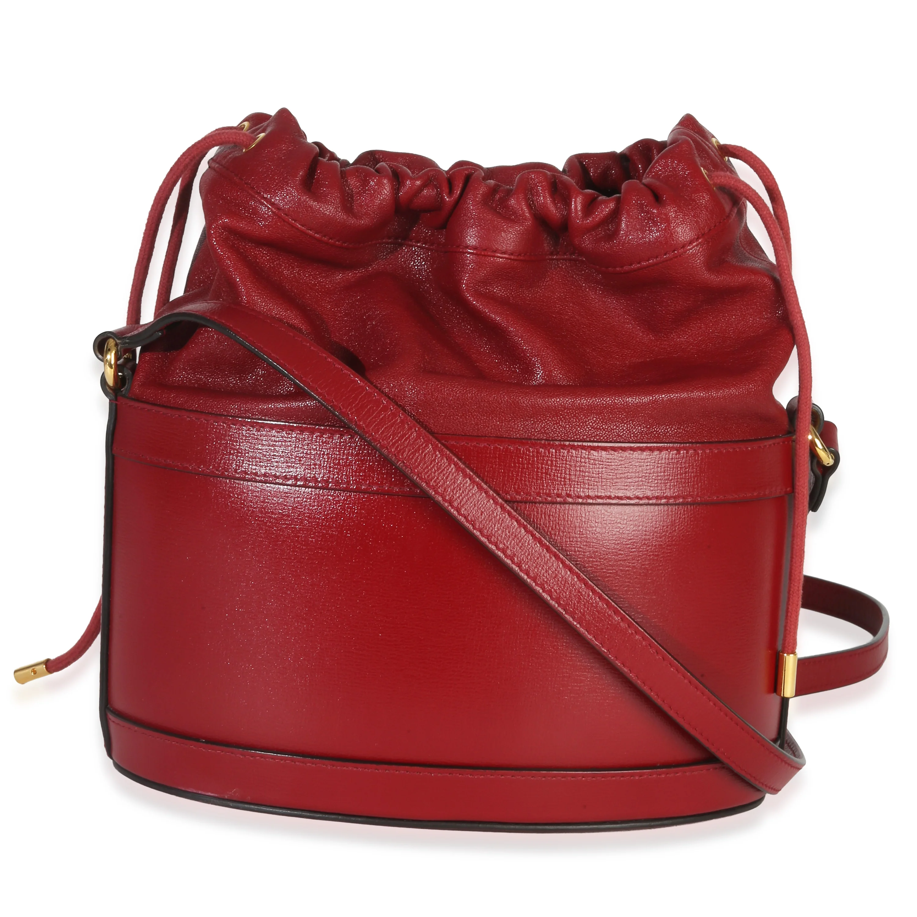 Red Calfskin Horsebit 1955 Drawstring Bucket Bag - Image 4