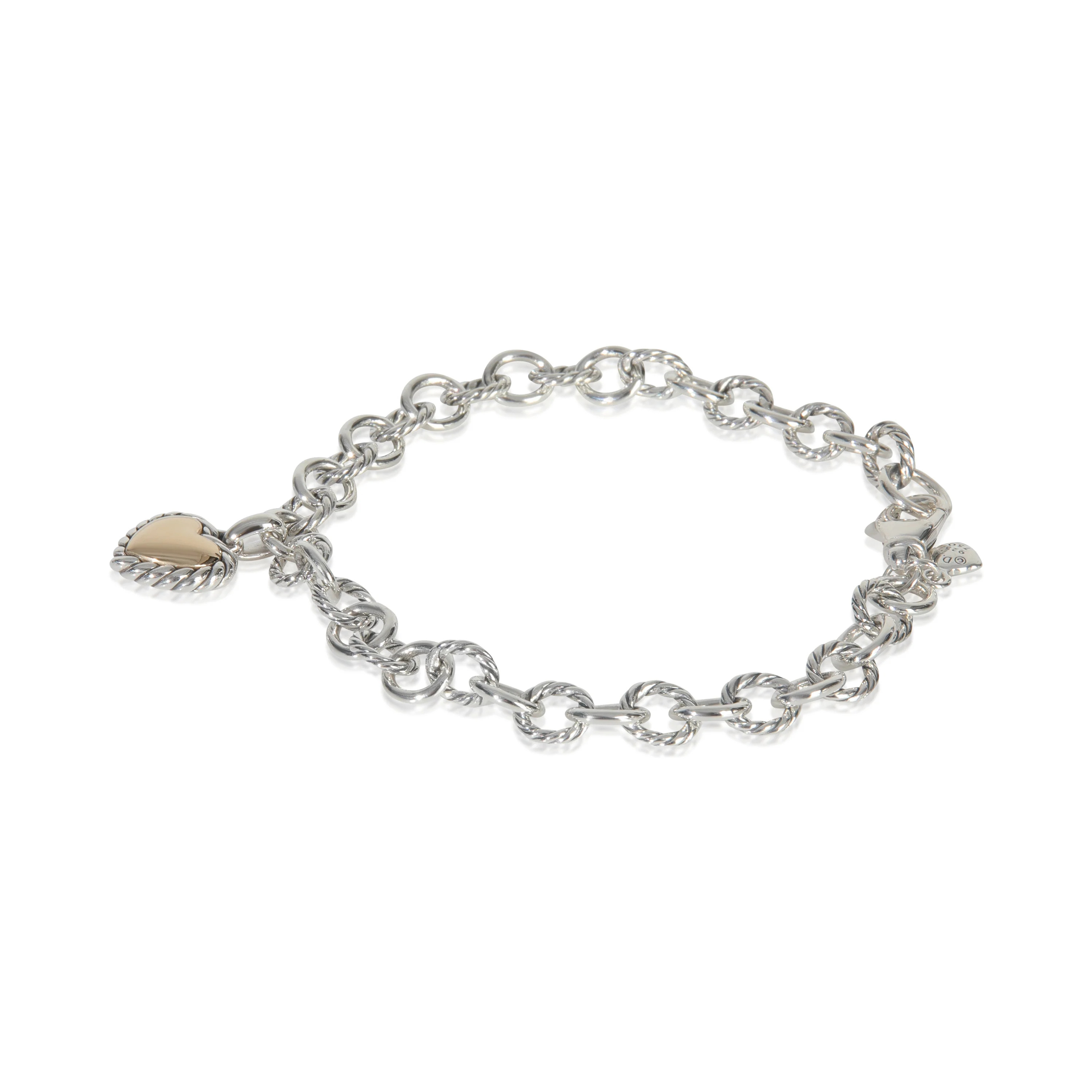 Yellow Gold & Sterling Silver  Cable Heart Charm Bracelet - Image 2
