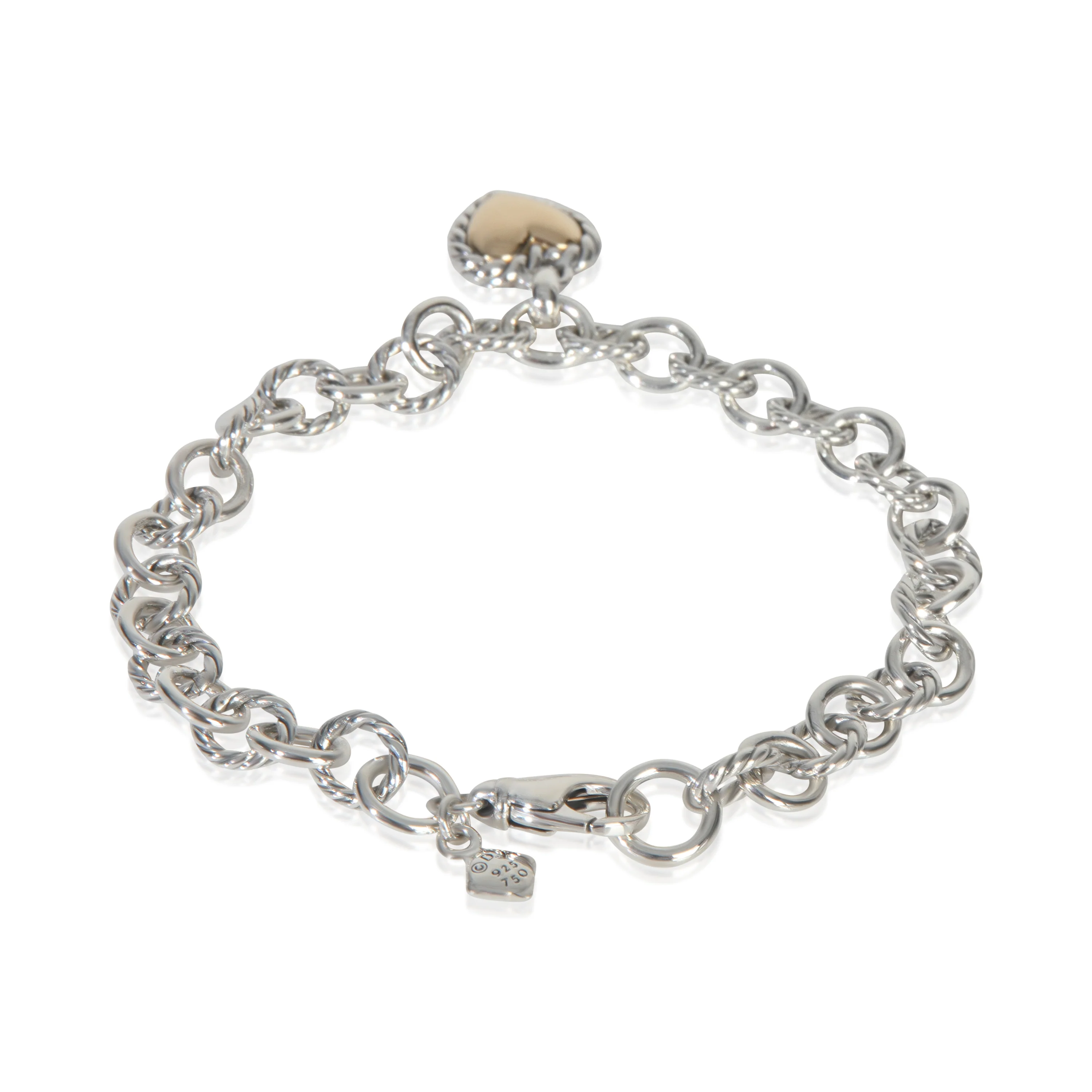 Yellow Gold & Sterling Silver  Cable Heart Charm Bracelet - Image 3