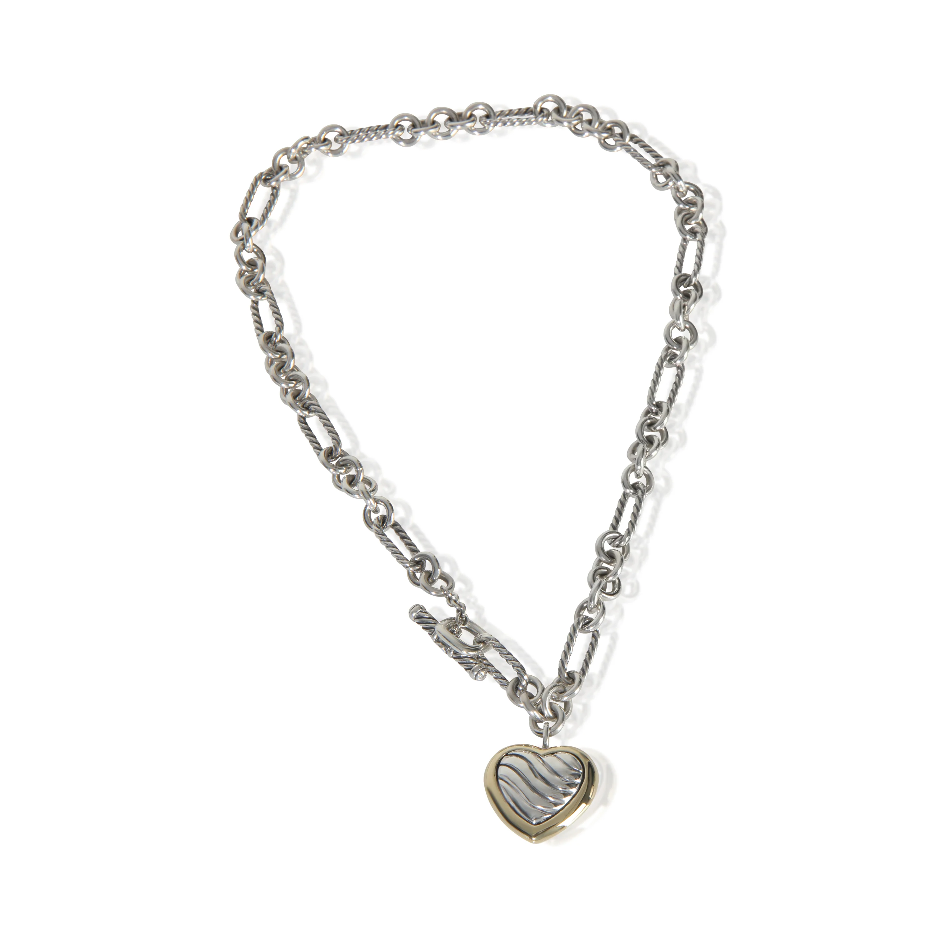Yellow Gold & Sterling Silver  Figaro Heart Charm Necklace - Image 3