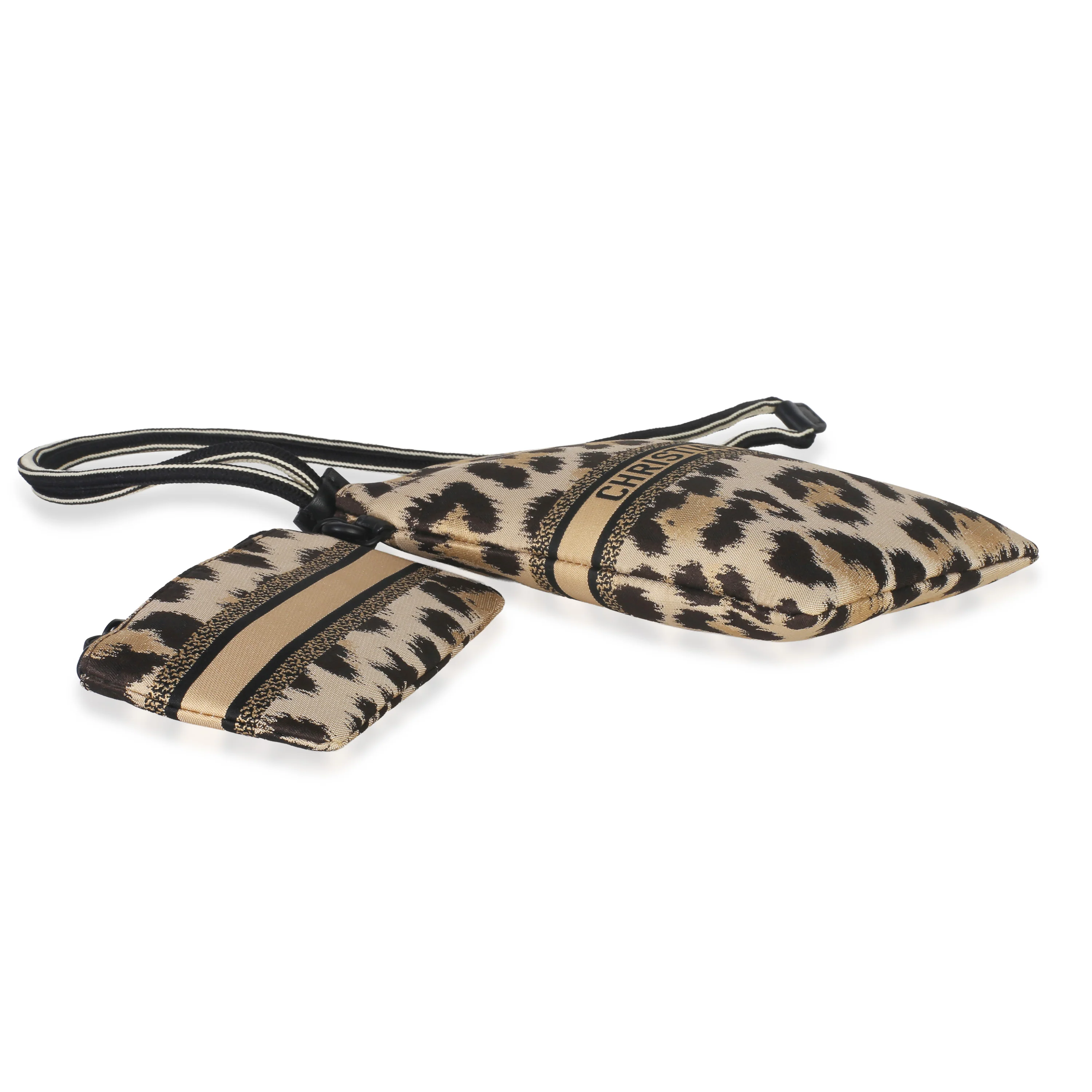 Beige Brown Mizza Leopard Technical Fabric DiorTravel Pouch Set - Image 6