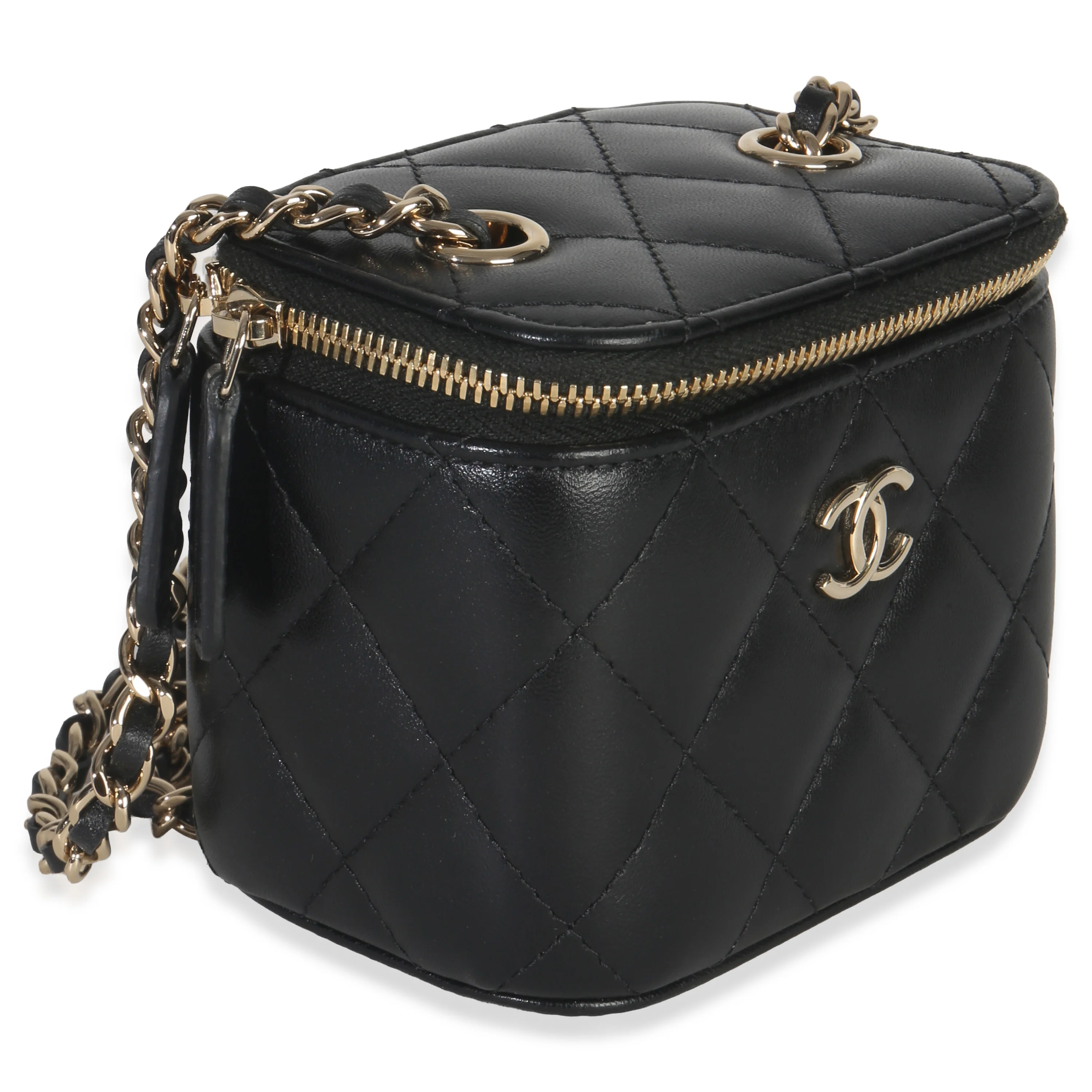 Black Quilted Lambskin Camellia Bow Chain Mini Vanity Case - Image 3