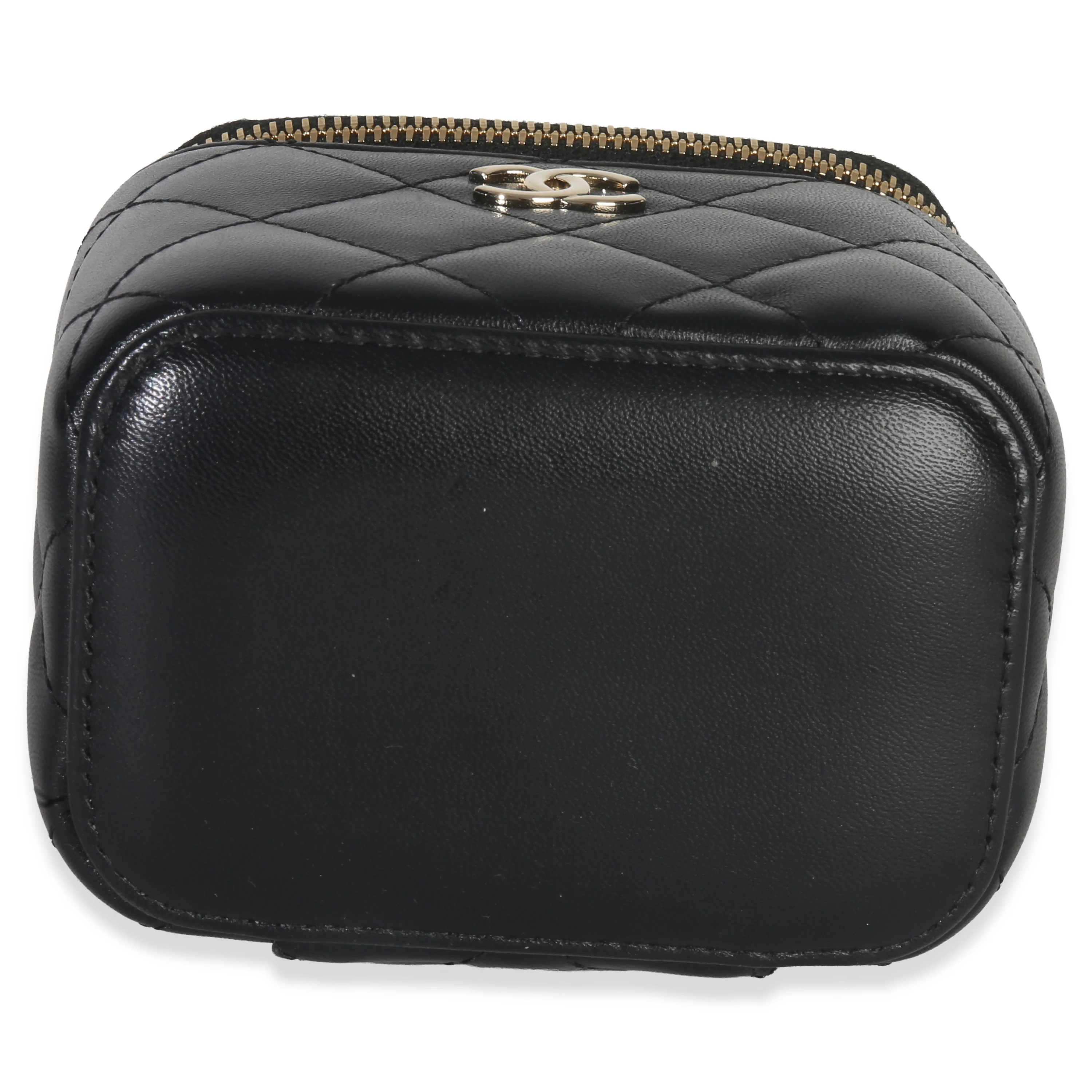 Black Quilted Lambskin Camellia Bow Chain Mini Vanity Case - Image 5