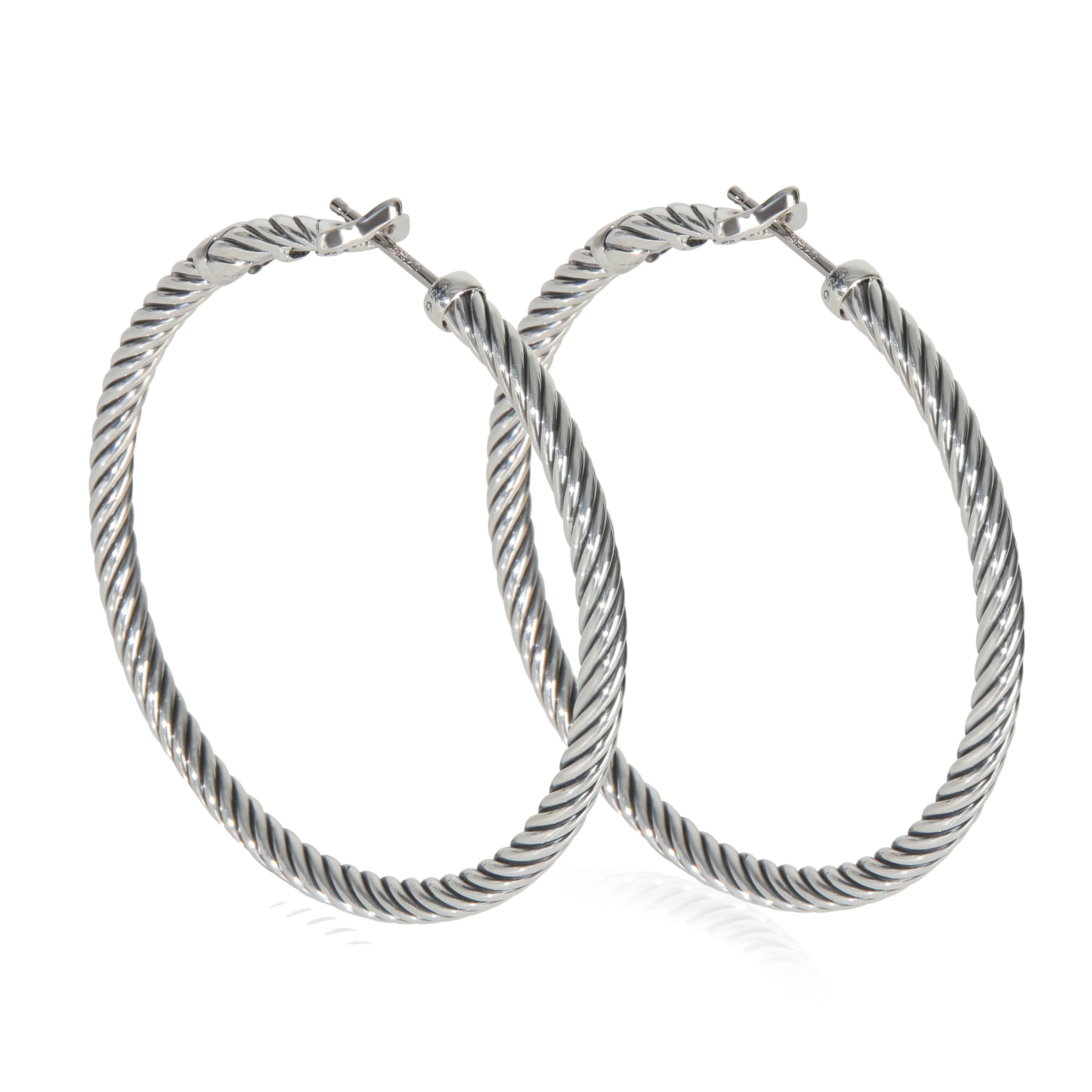 Sterling Silver Large Cable Hoop Earrings - Image 2