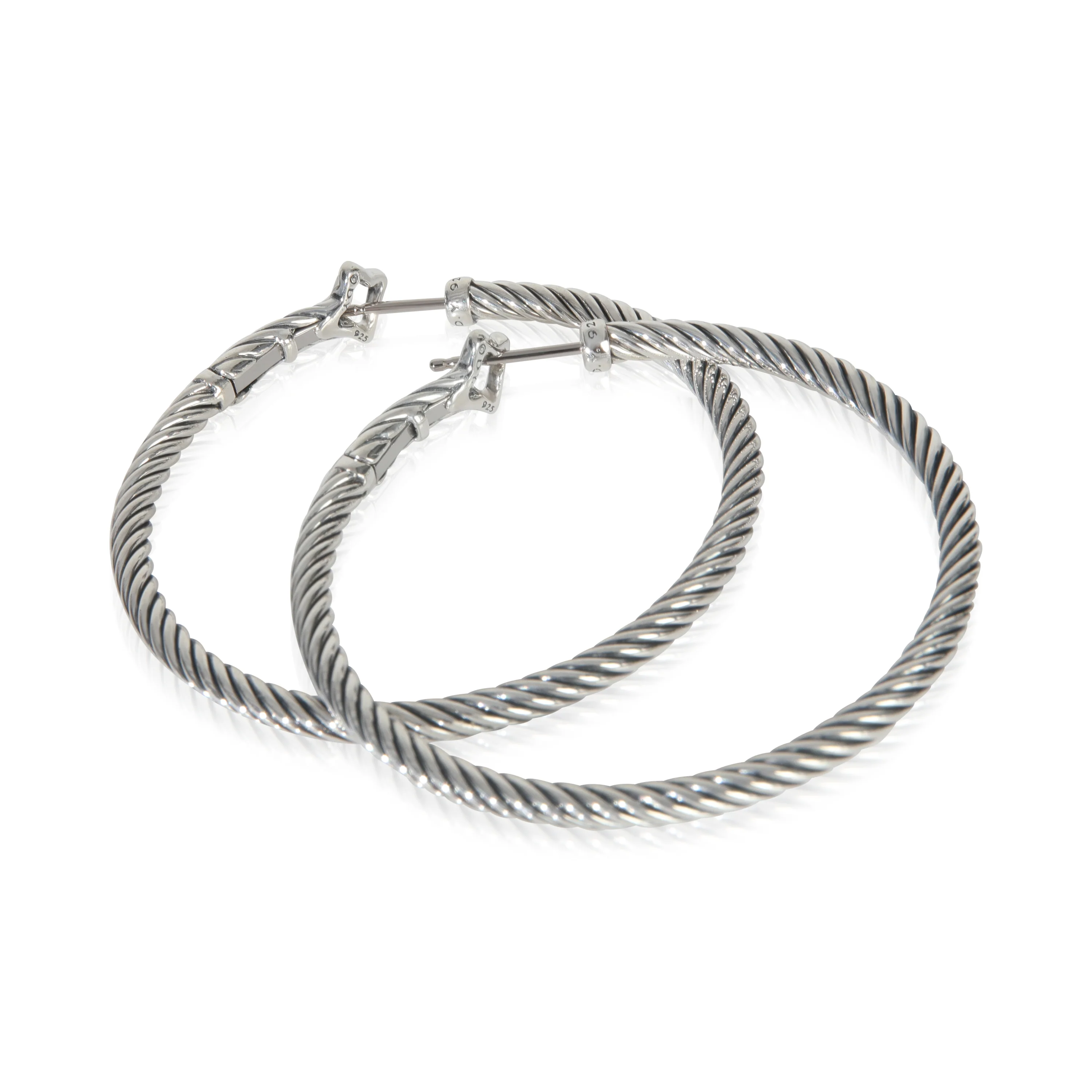 Sterling Silver Large Cable Hoop Earrings - Image 4
