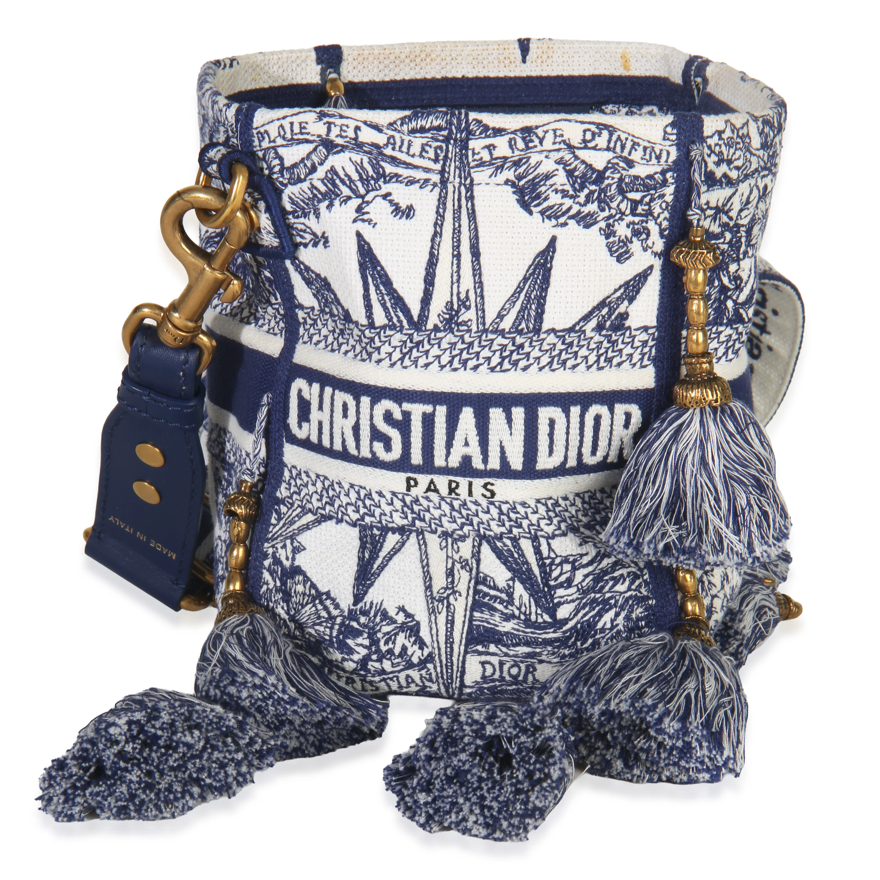 Blue Toile de Jouy Embroidery D-Bubble Bucket Bag