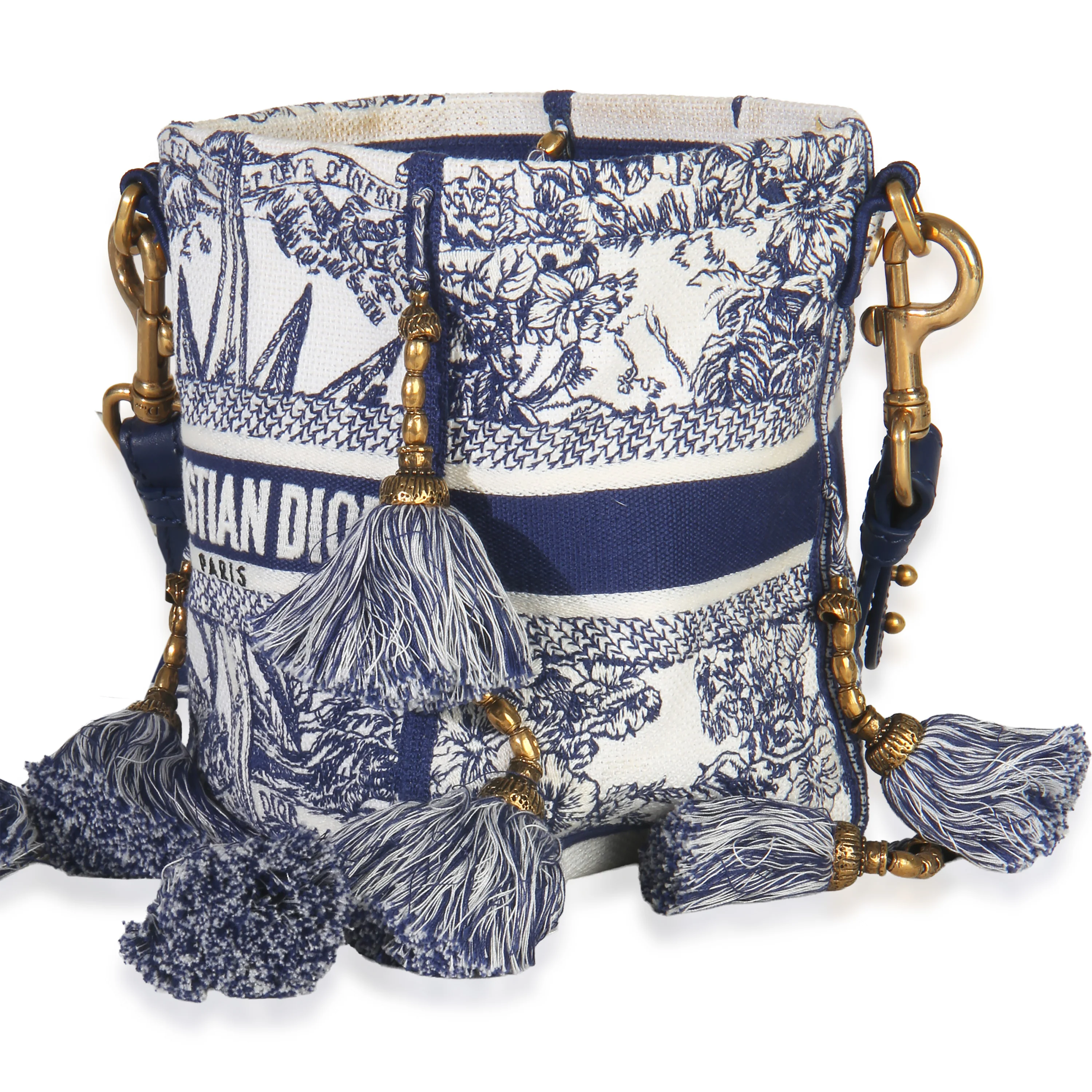 Blue Toile de Jouy Embroidery D-Bubble Bucket Bag - Image 2
