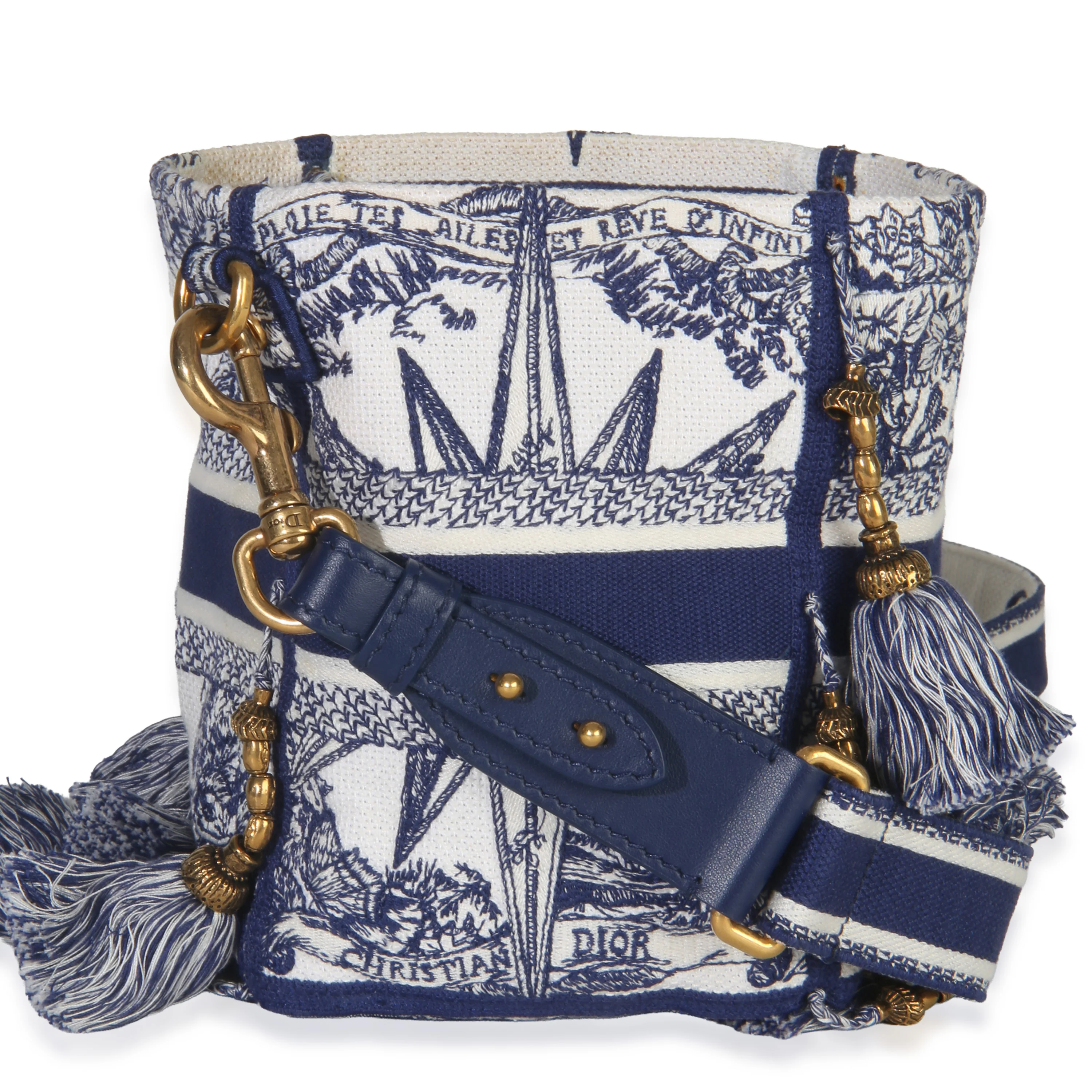 Blue Toile de Jouy Embroidery D-Bubble Bucket Bag - Image 3