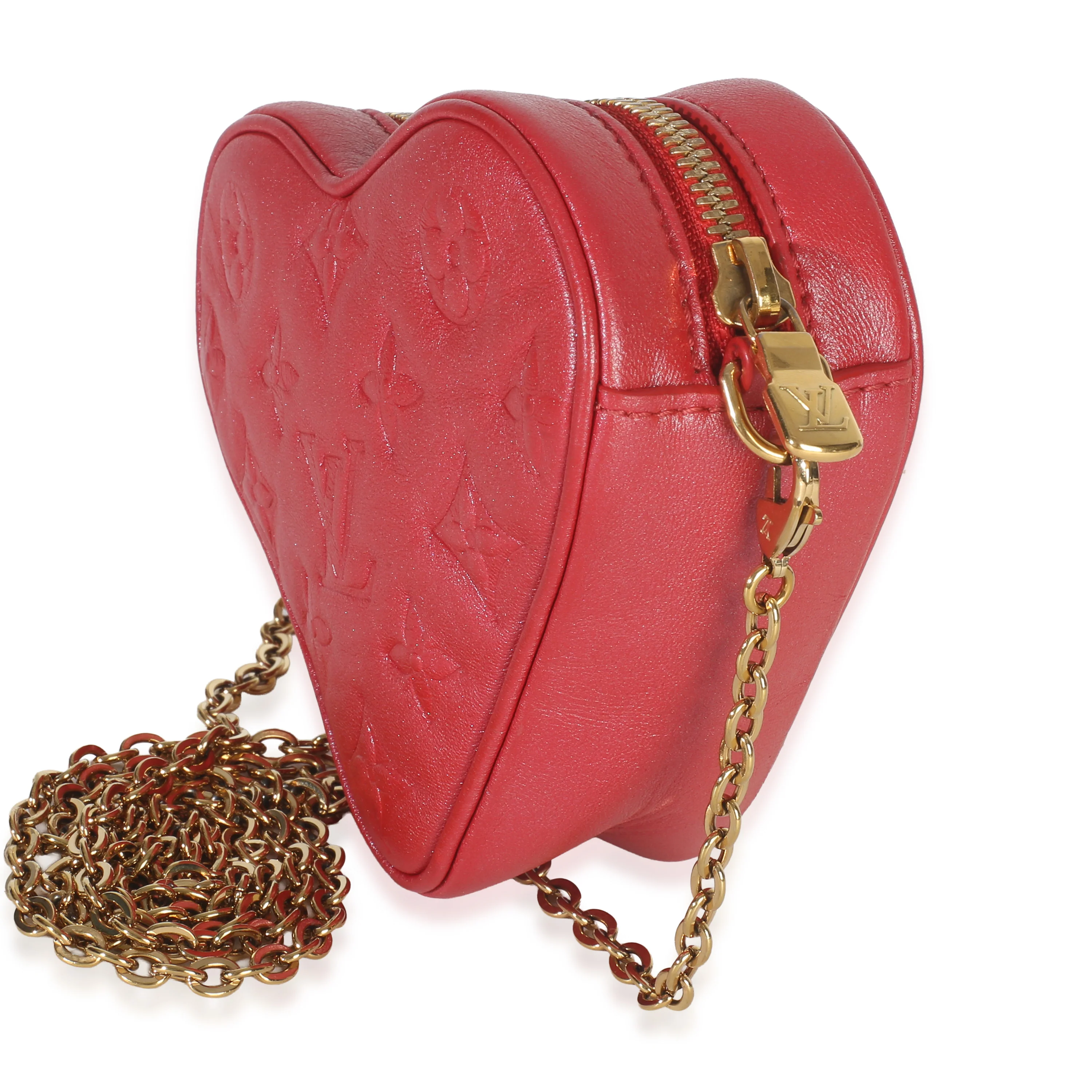Red Monogram Lambskin Embossed Sac Coeur Heart On Chain Bag - Image 2