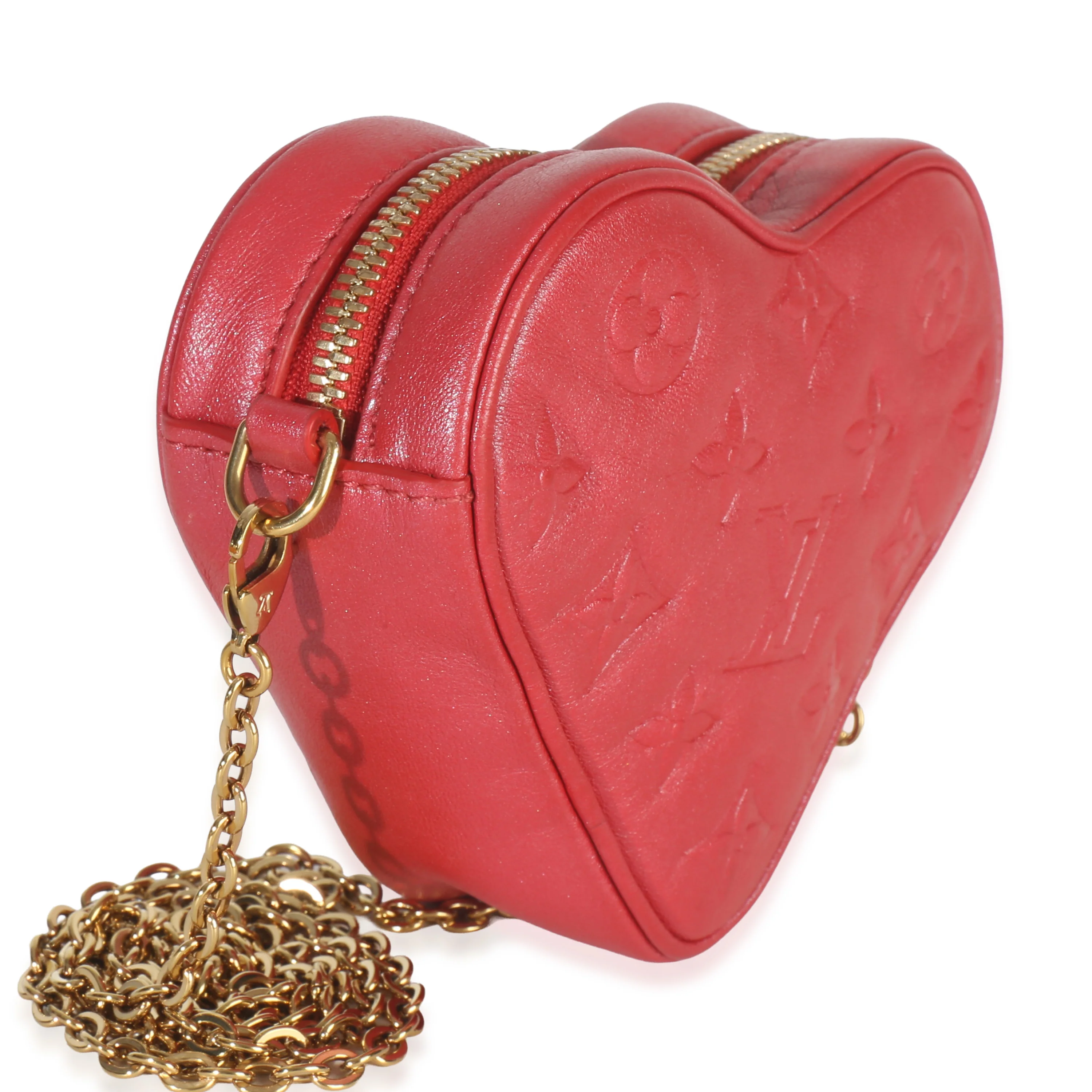 Red Monogram Lambskin Embossed Sac Coeur Heart On Chain Bag - Image 3