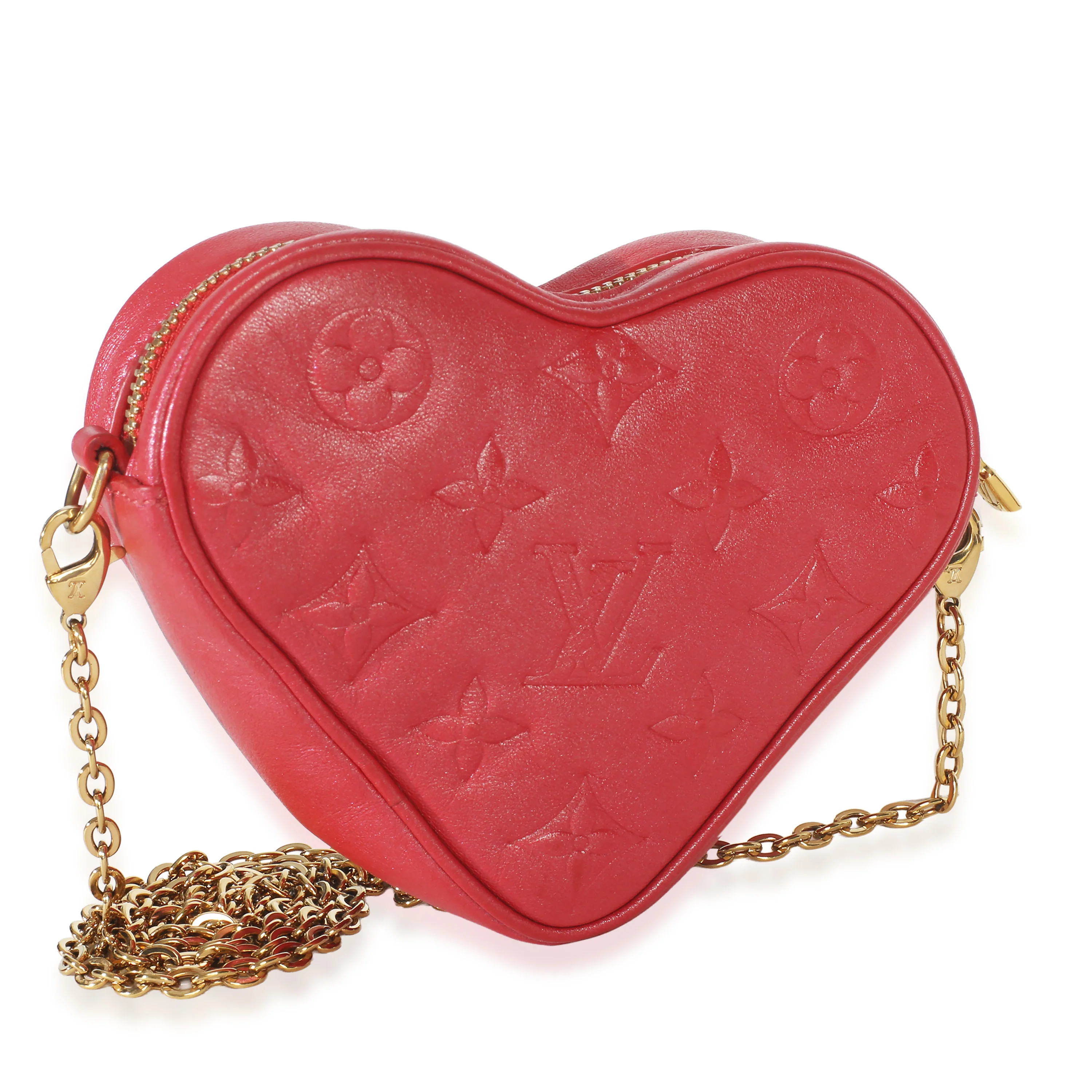 Red Monogram Lambskin Embossed Sac Coeur Heart On Chain Bag - Image 4
