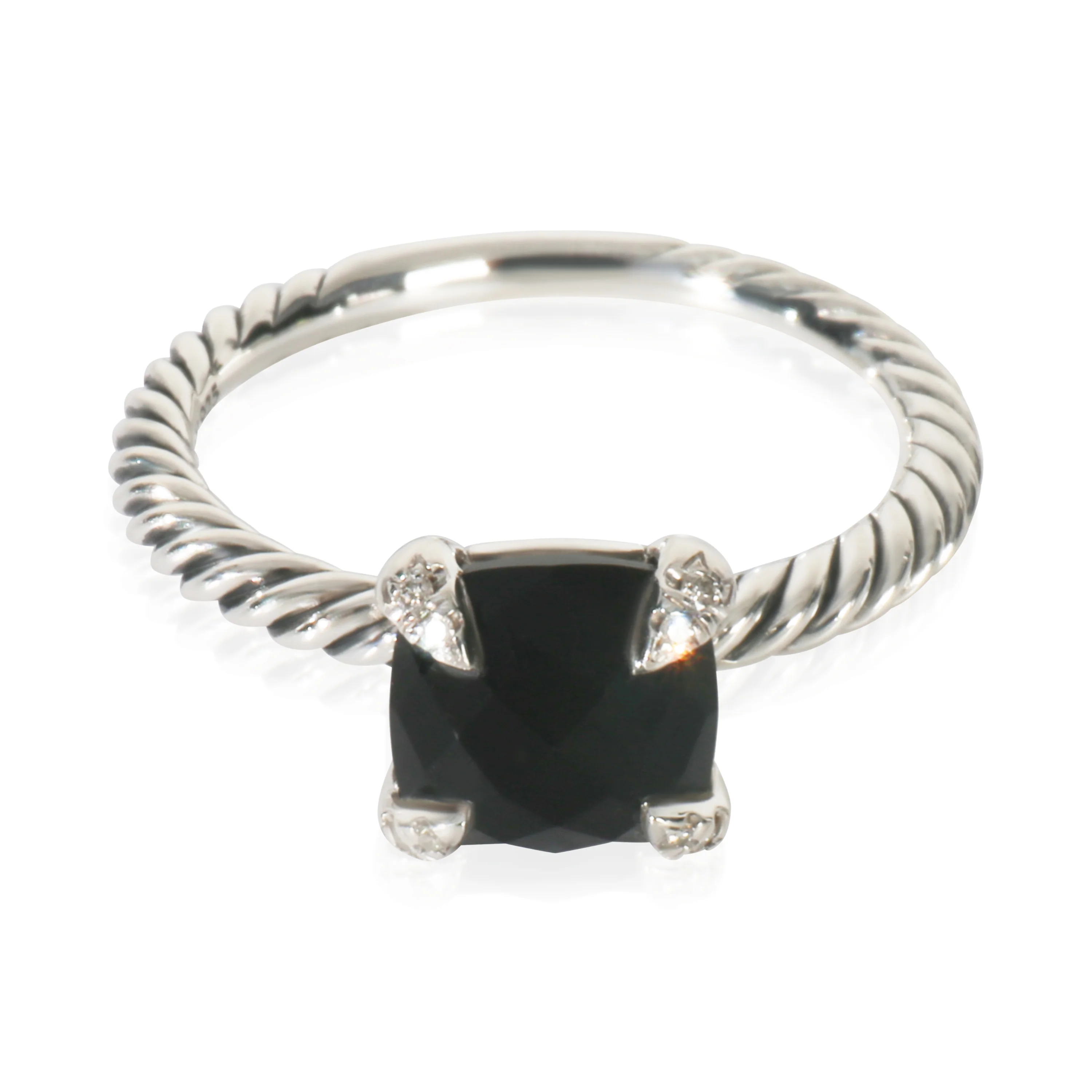 Sterling Silver Onyx and Diamond Chatelaine Ring