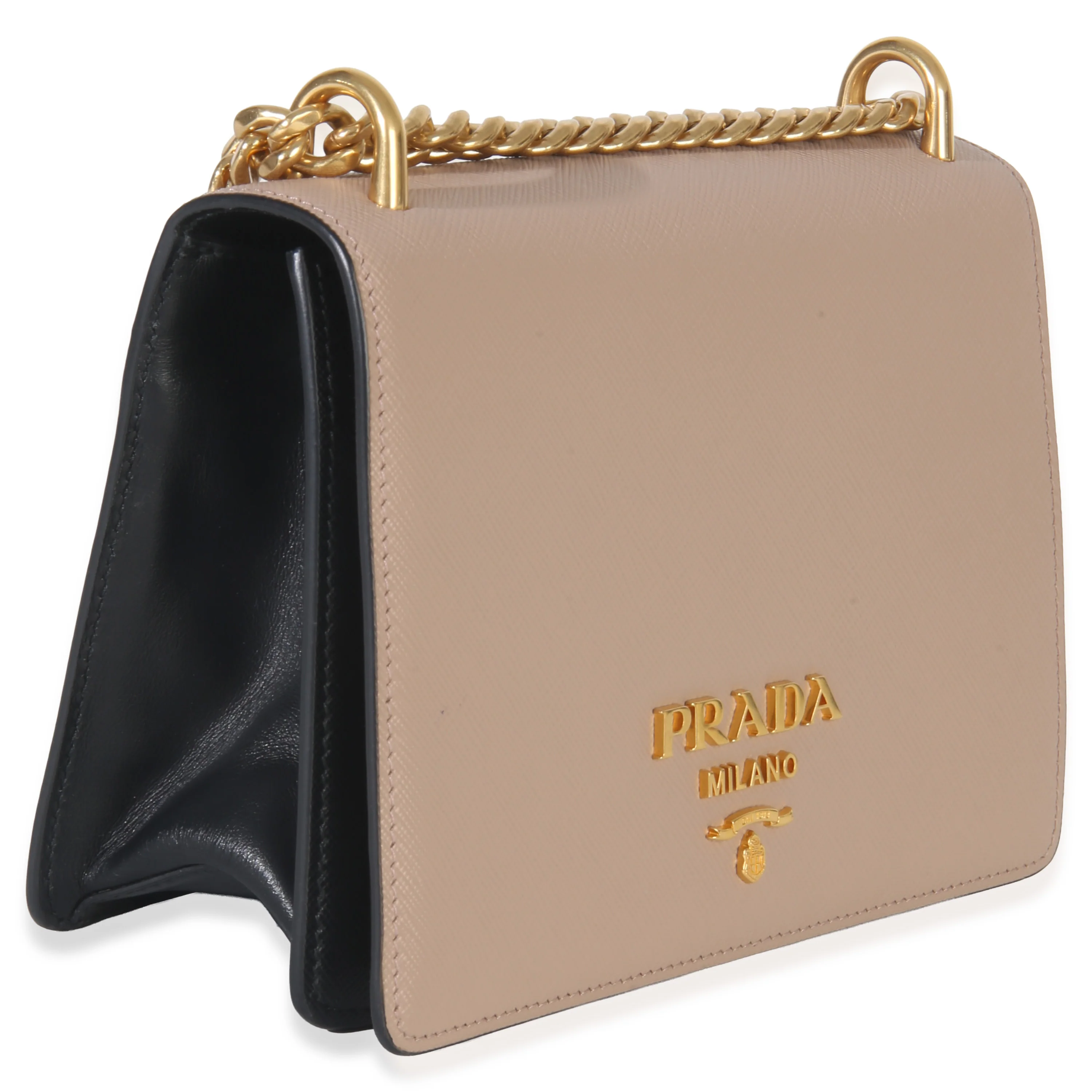 Pink Saffiano Lux Small Logo Chain Flap Bag - Image 3