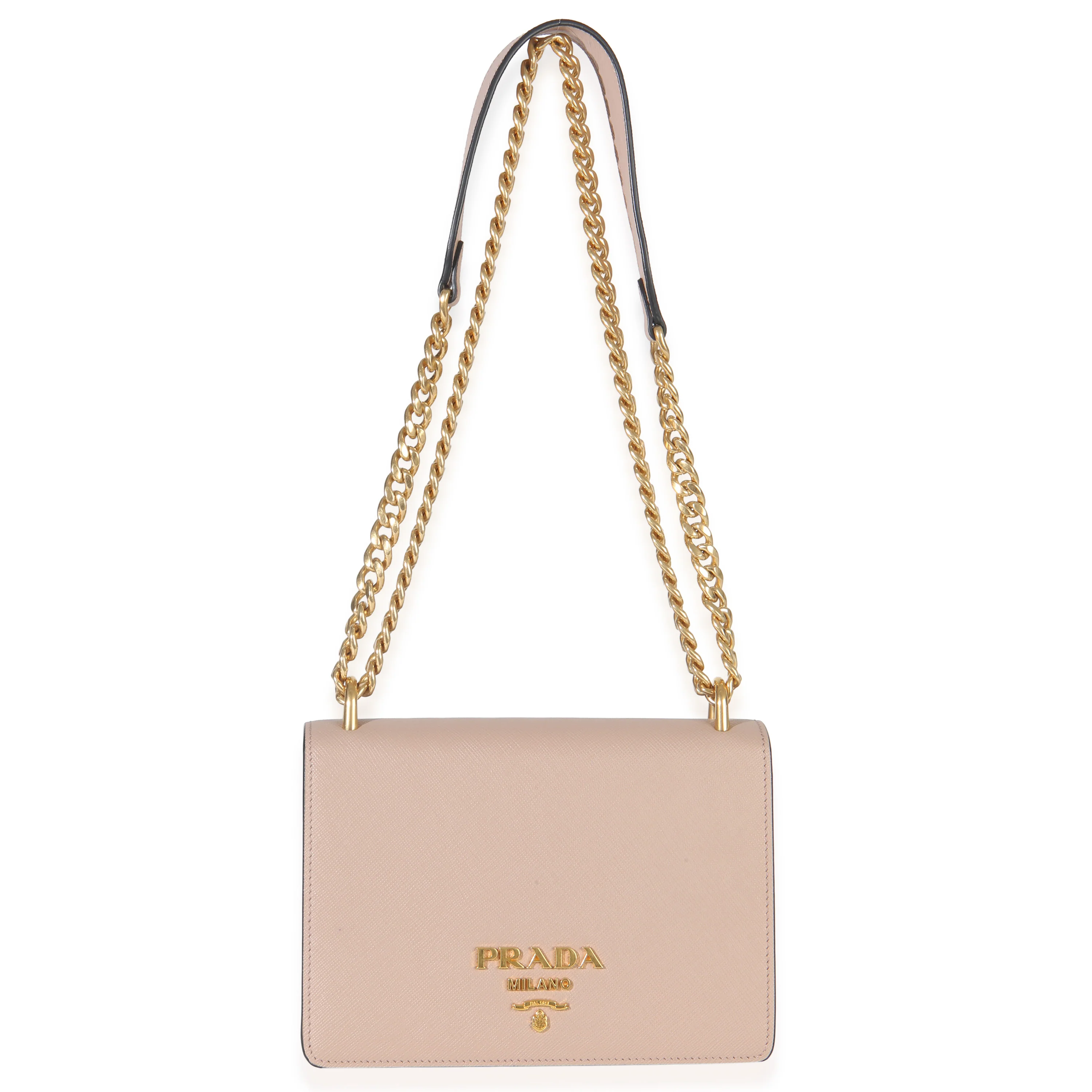 Pink Saffiano Lux Small Logo Chain Flap Bag - Image 8