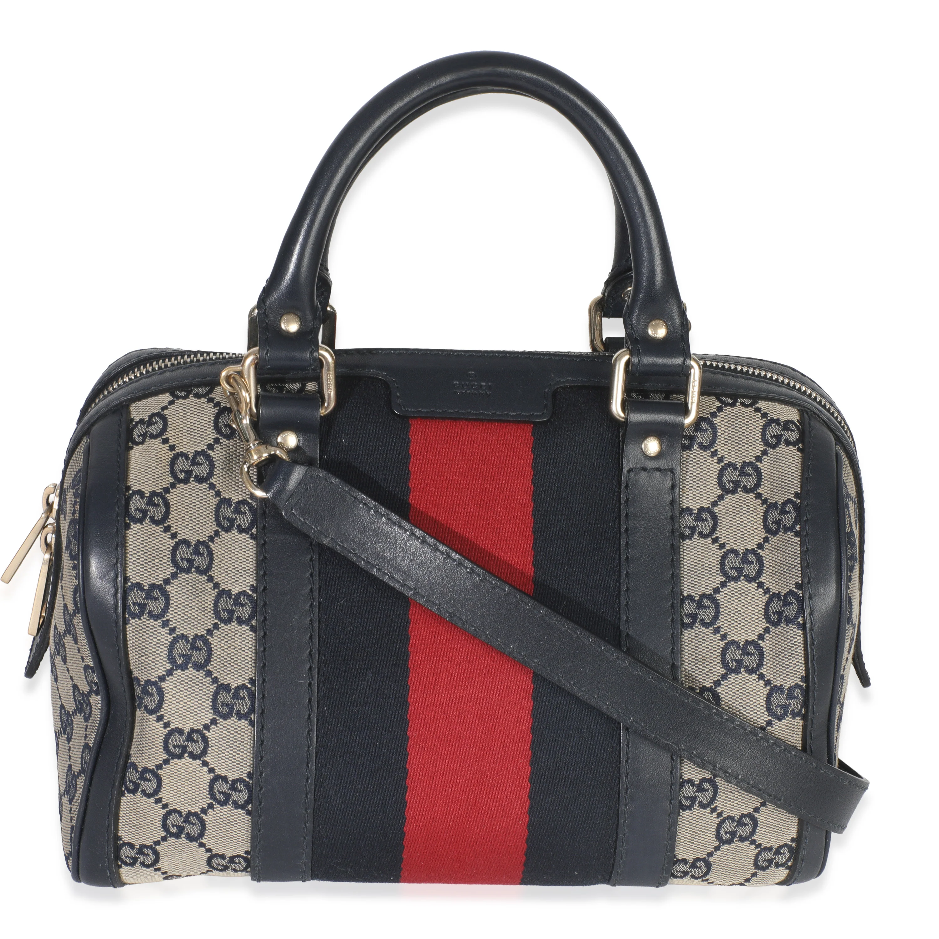 GG Supreme Navy Ophidia Canvas Small Boston Bag
