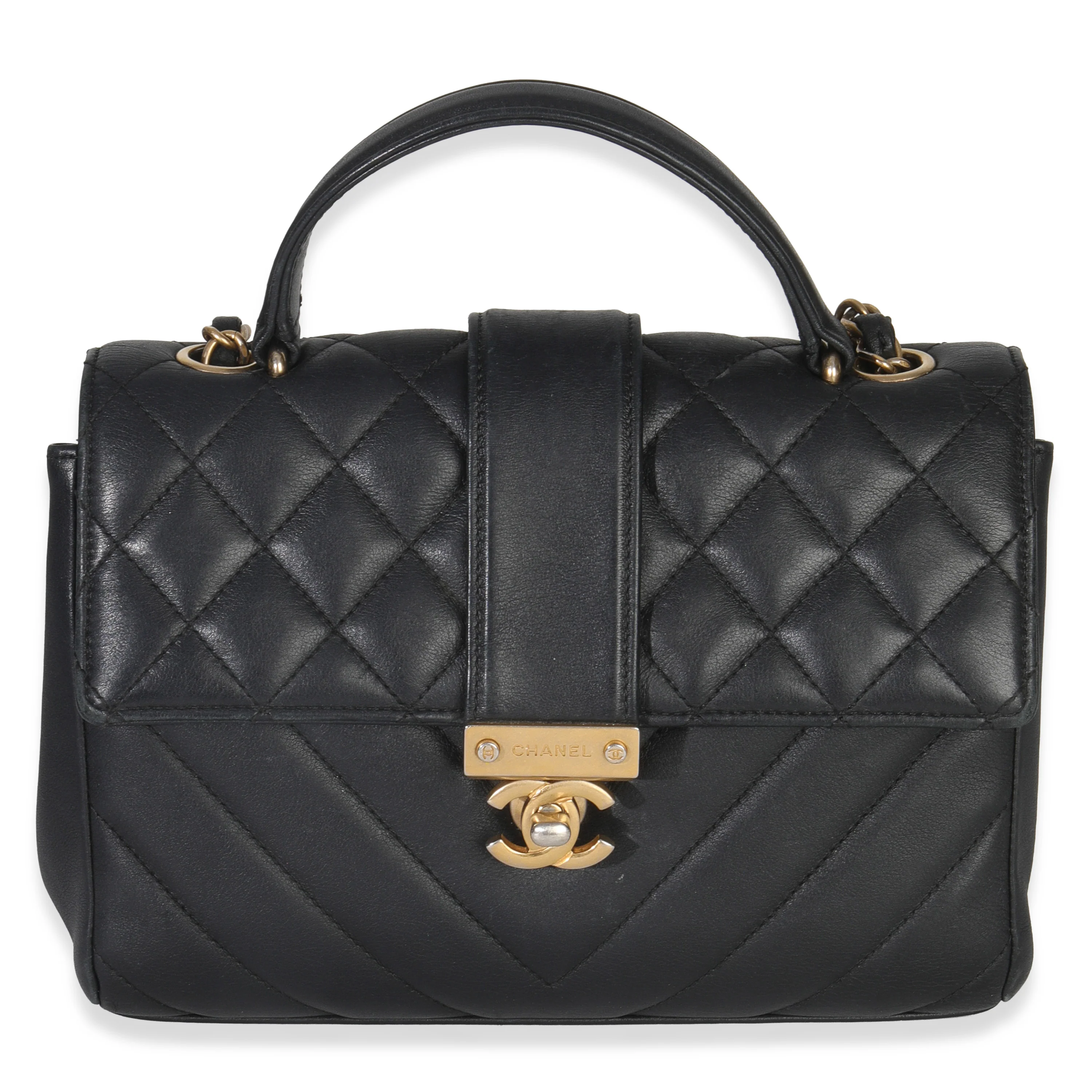 Black Calfskin Chevron Small In The City Bag
