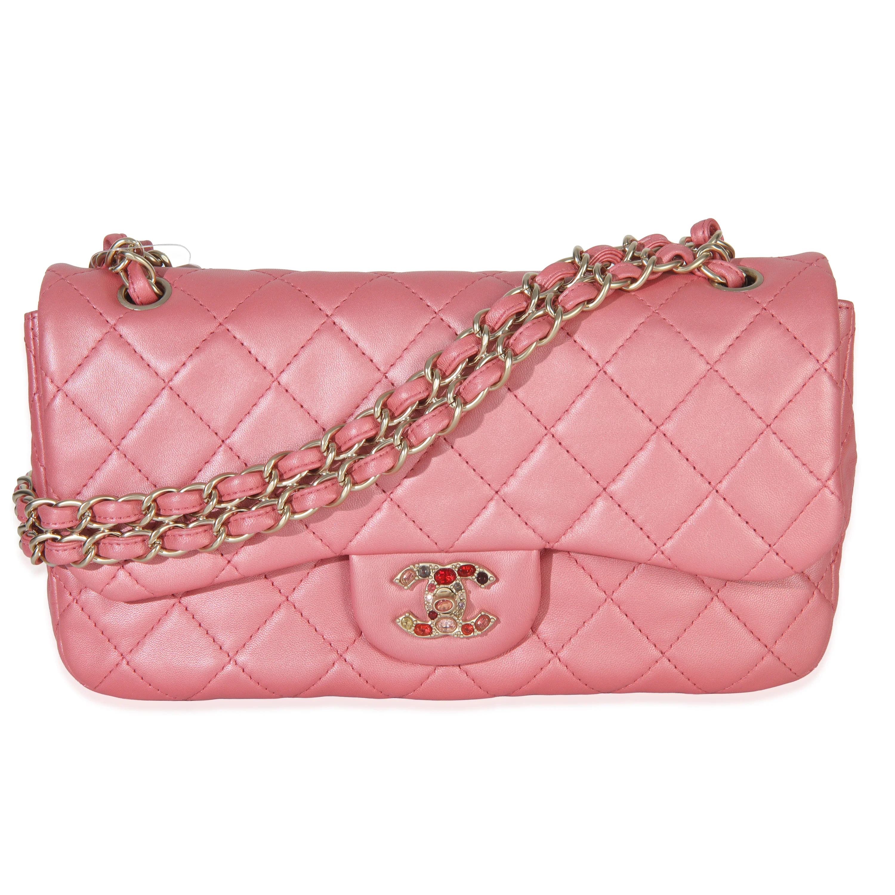 Pink Iridescent Quilted Lambskin Small Precious Jewel Flap