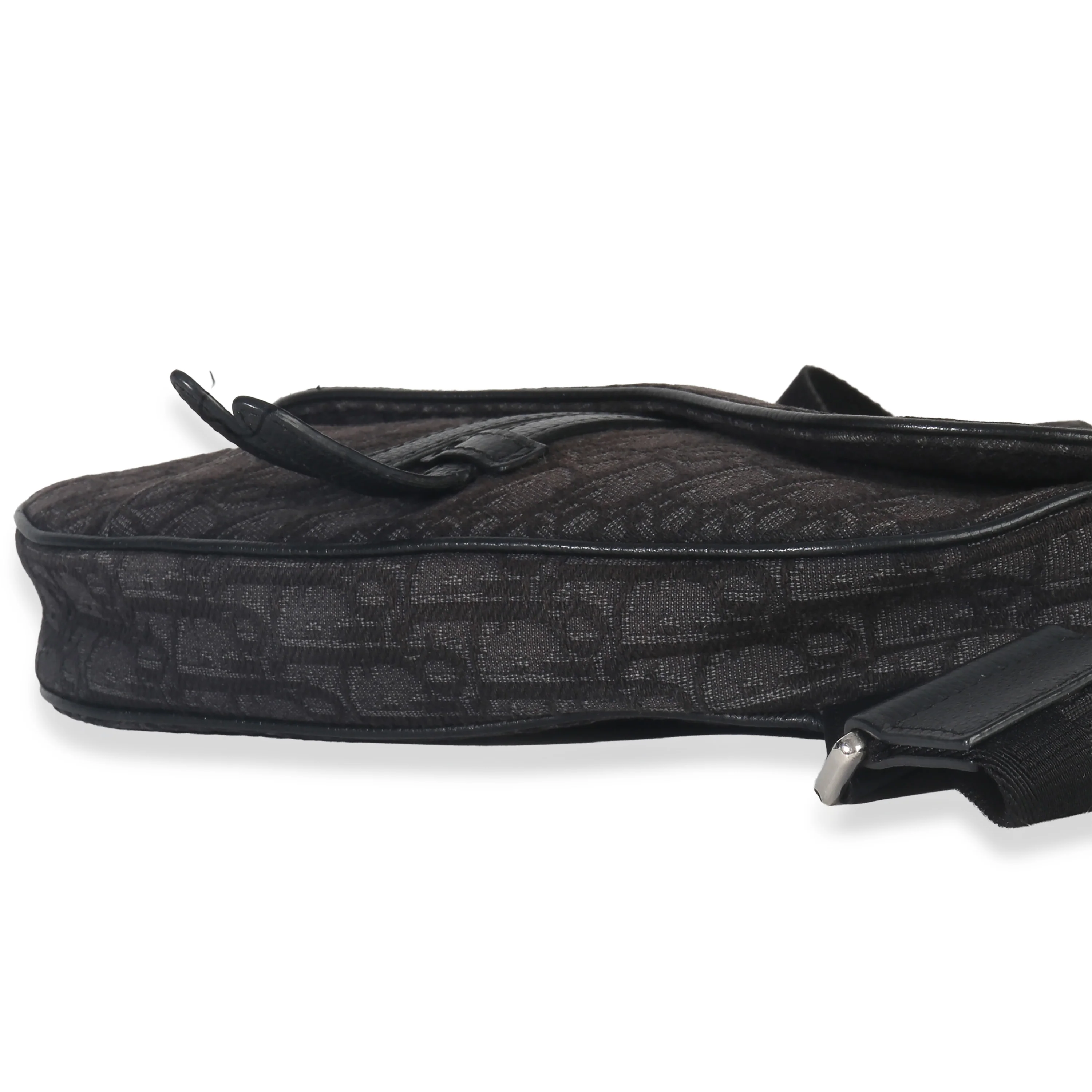 Black Oblique Jacquard Canvas Saddle Bag - Image 7