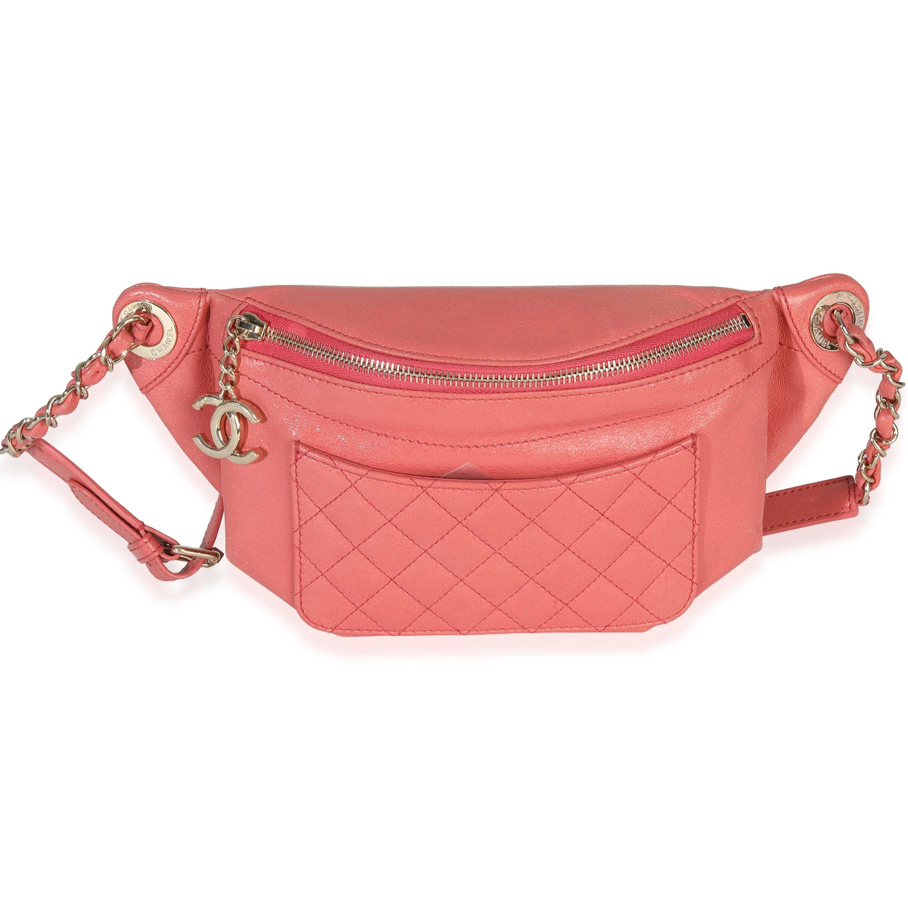 Pink Shiny Crumpled Quilted Calfskin Bi Classic Waist Bag