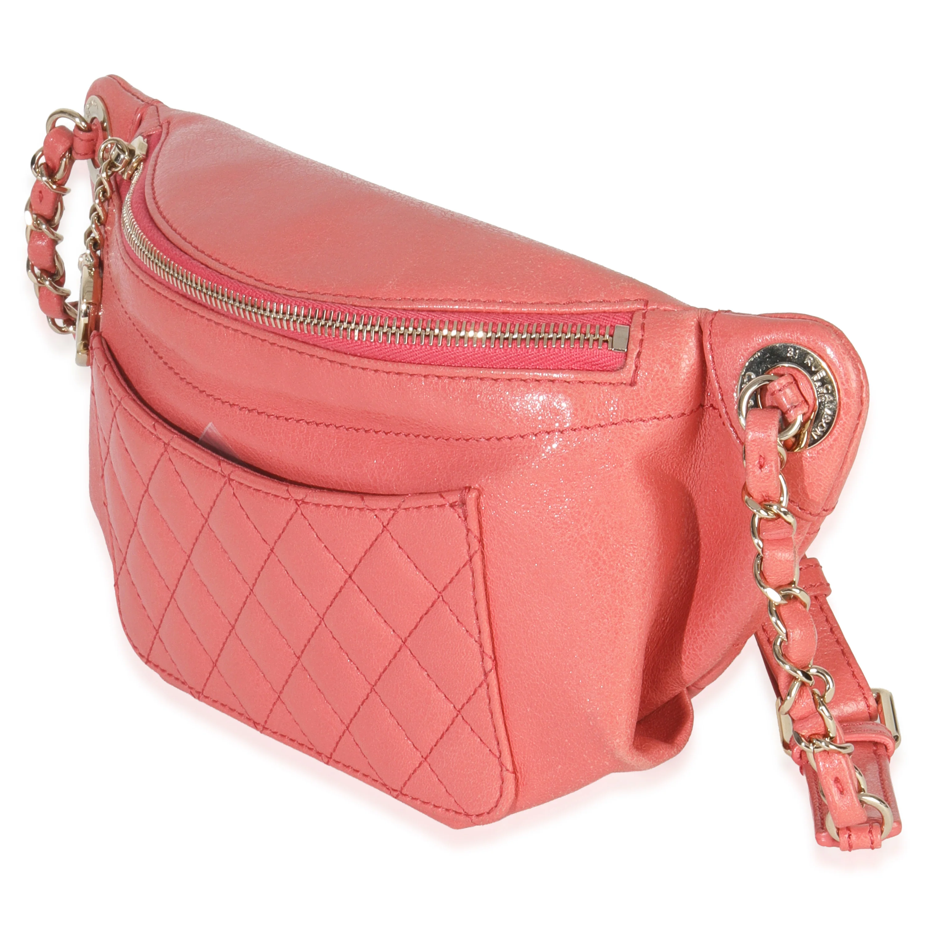 Pink Shiny Crumpled Quilted Calfskin Bi Classic Waist Bag - Image 2