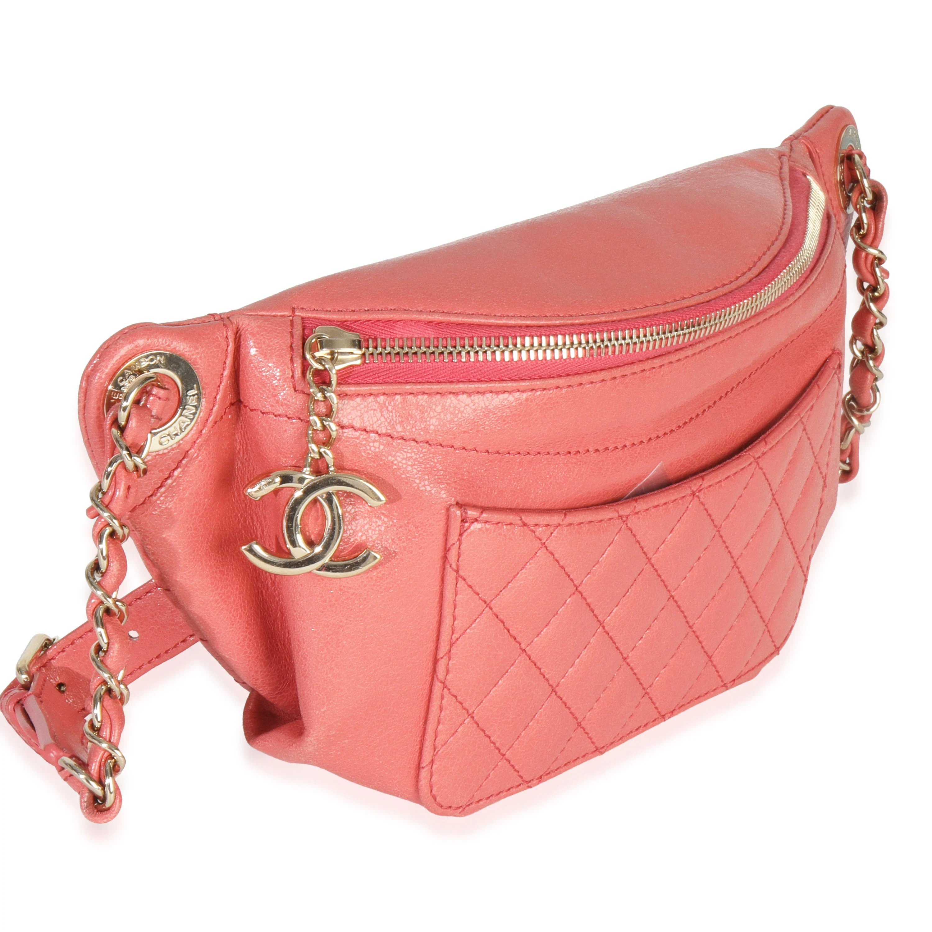 Pink Shiny Crumpled Quilted Calfskin Bi Classic Waist Bag - Image 3
