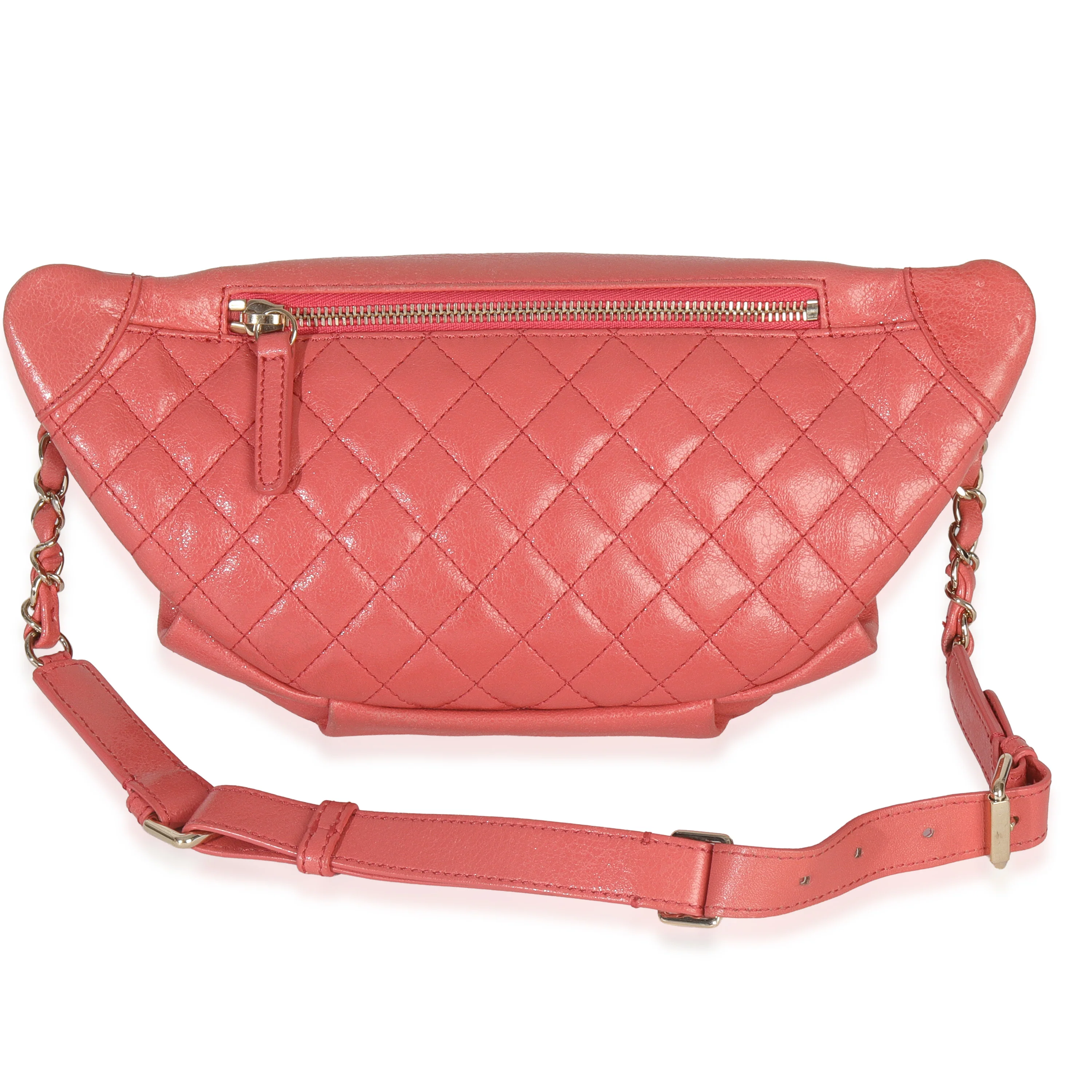 Pink Shiny Crumpled Quilted Calfskin Bi Classic Waist Bag - Image 4