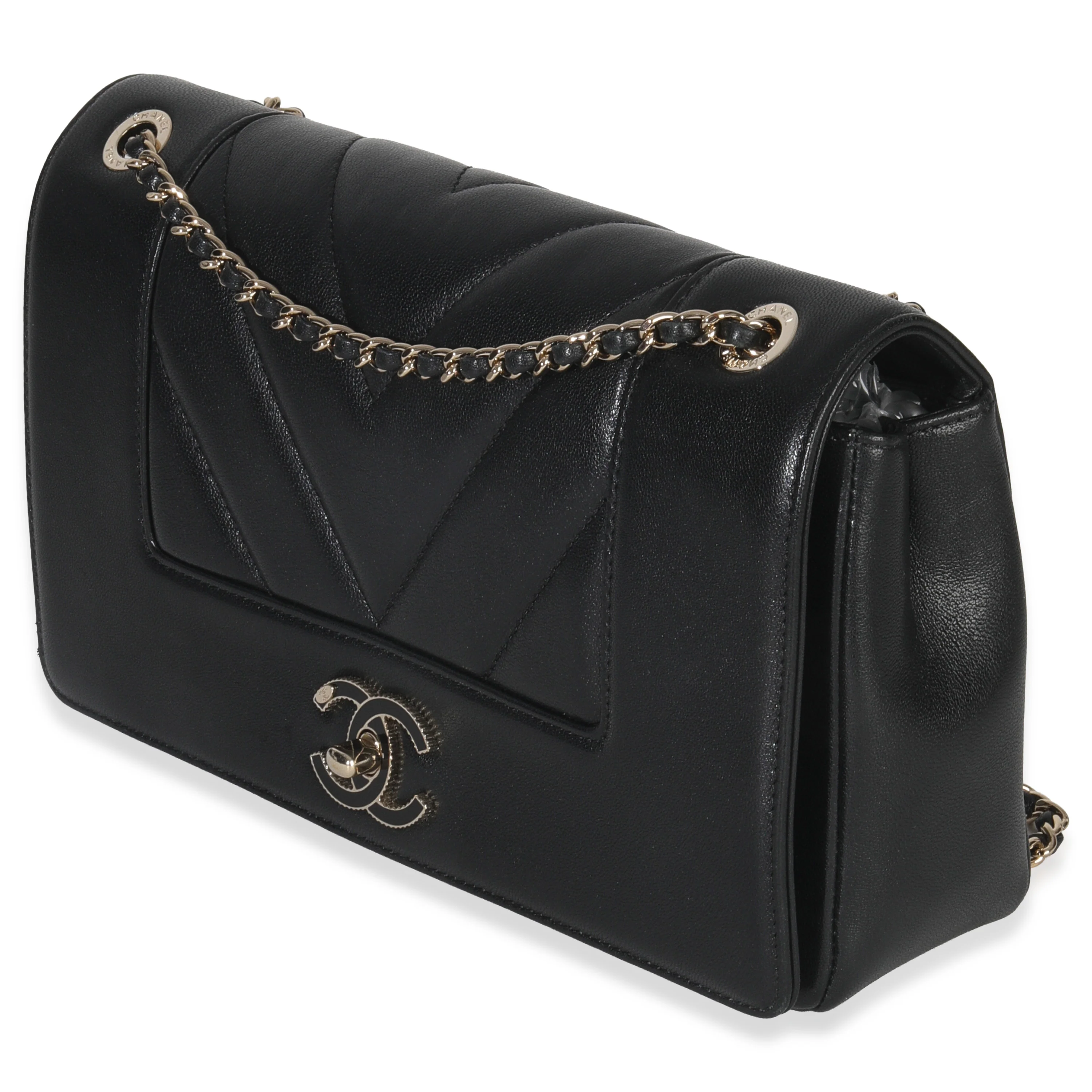 Vintage Black Chevron Quilted Sheepskin Medium Mademoiselle Flap Bag - Image 2