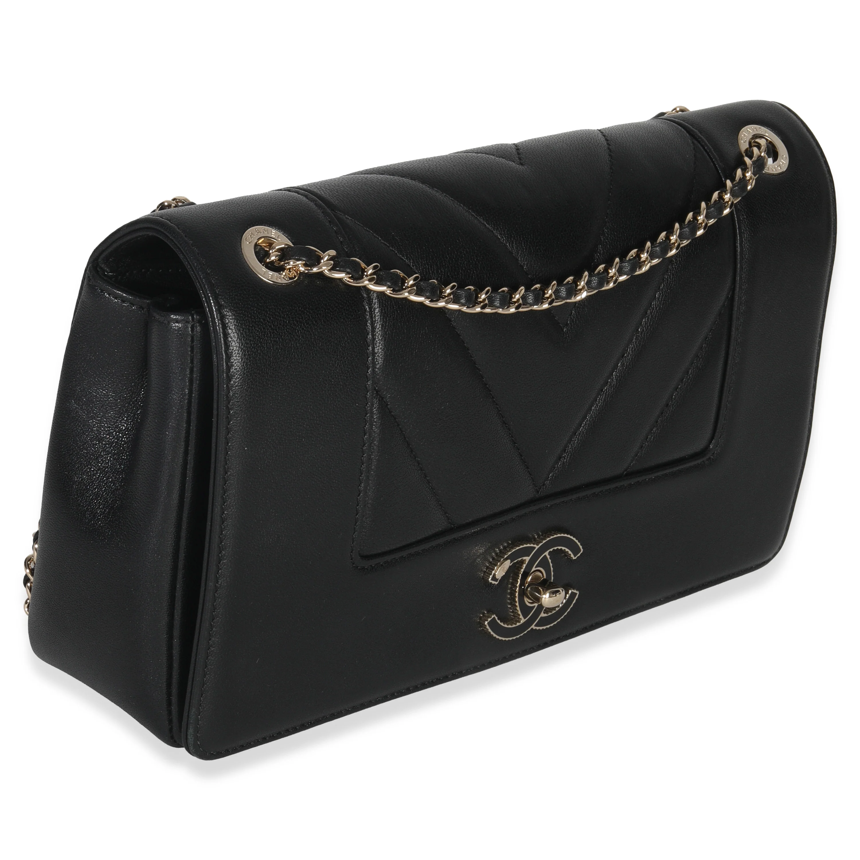 Vintage Black Chevron Quilted Sheepskin Medium Mademoiselle Flap Bag - Image 3