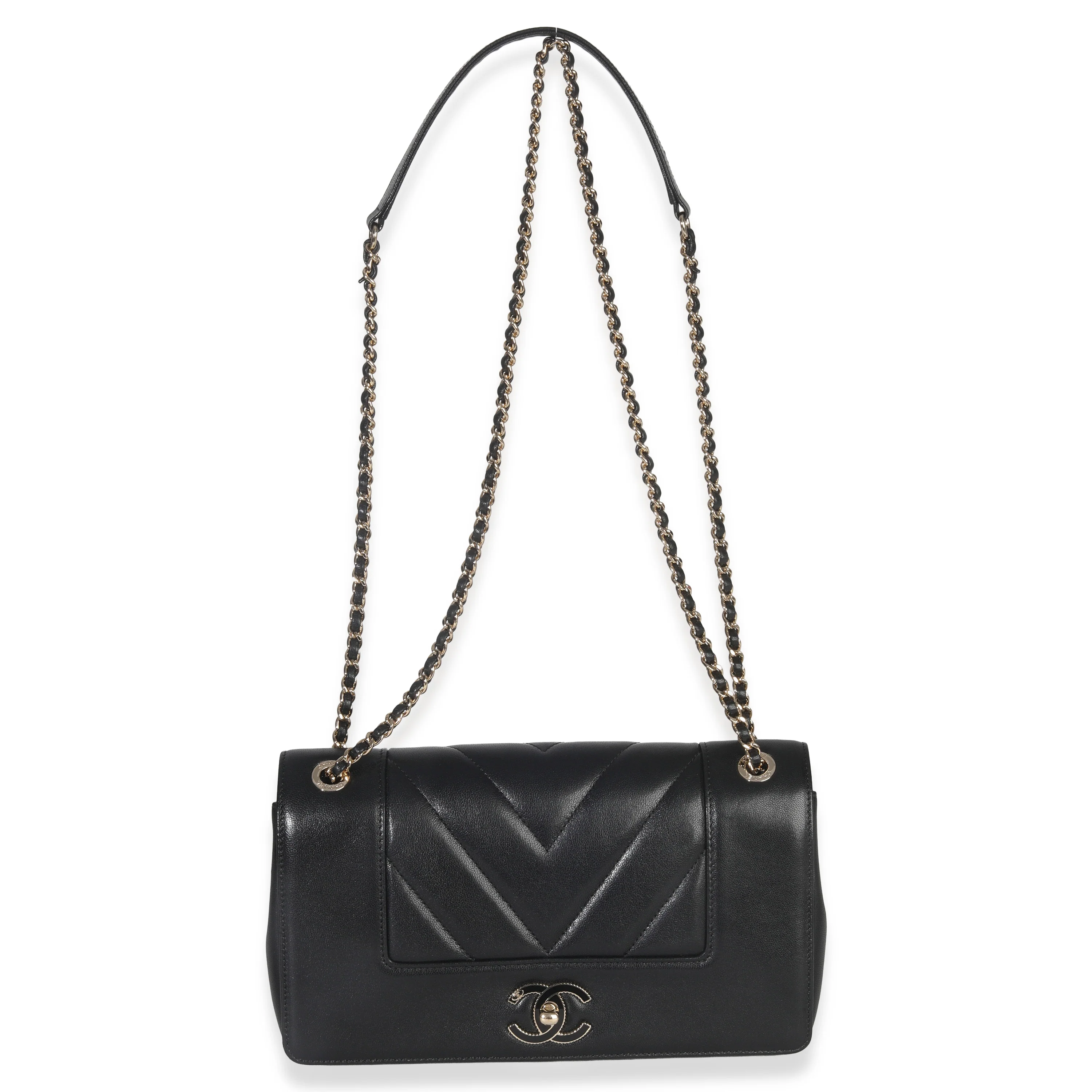 Vintage Black Chevron Quilted Sheepskin Medium Mademoiselle Flap Bag - Image 8