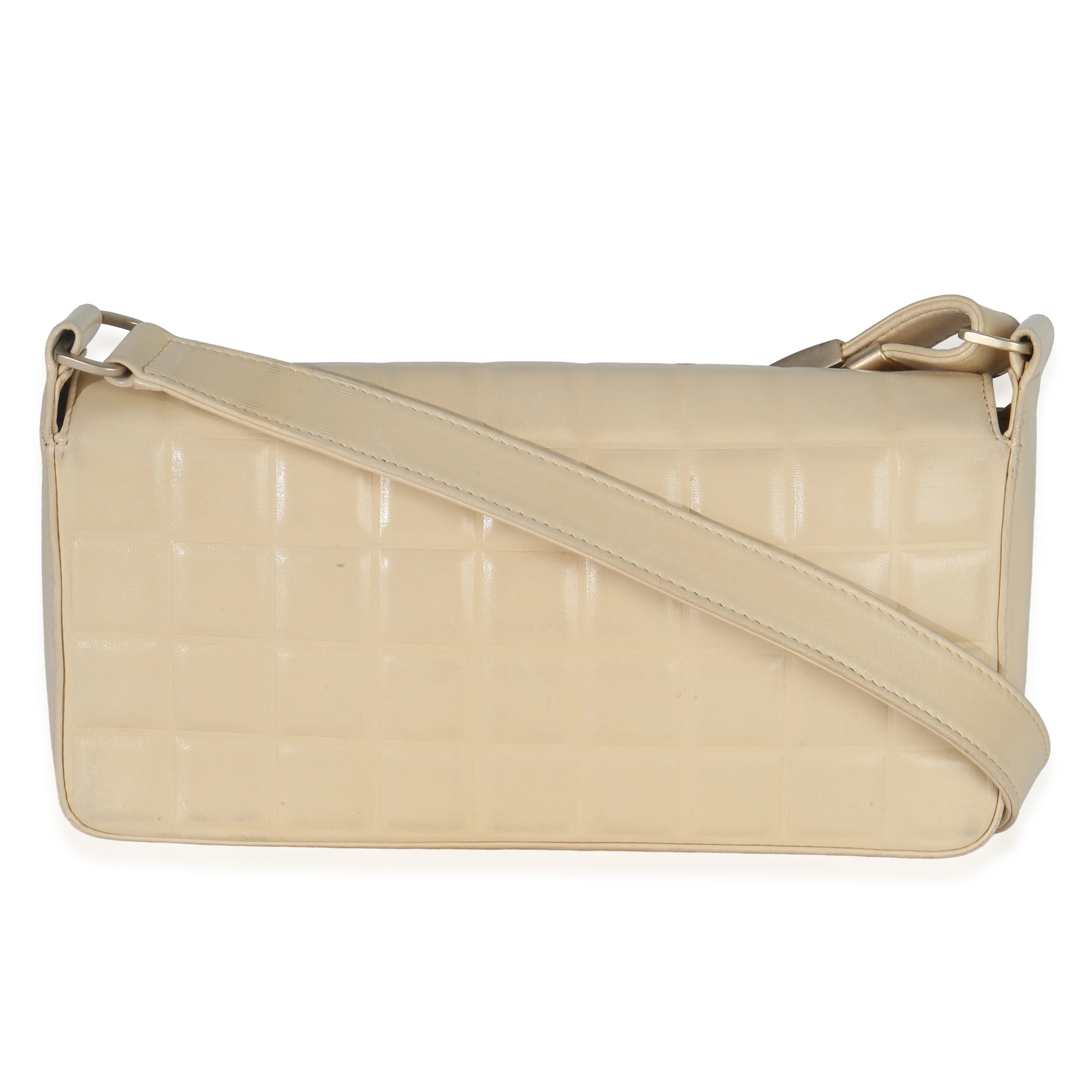 Vintage Beige Quilted Lambskin Chocolate Bar Flap Bag - Image 4