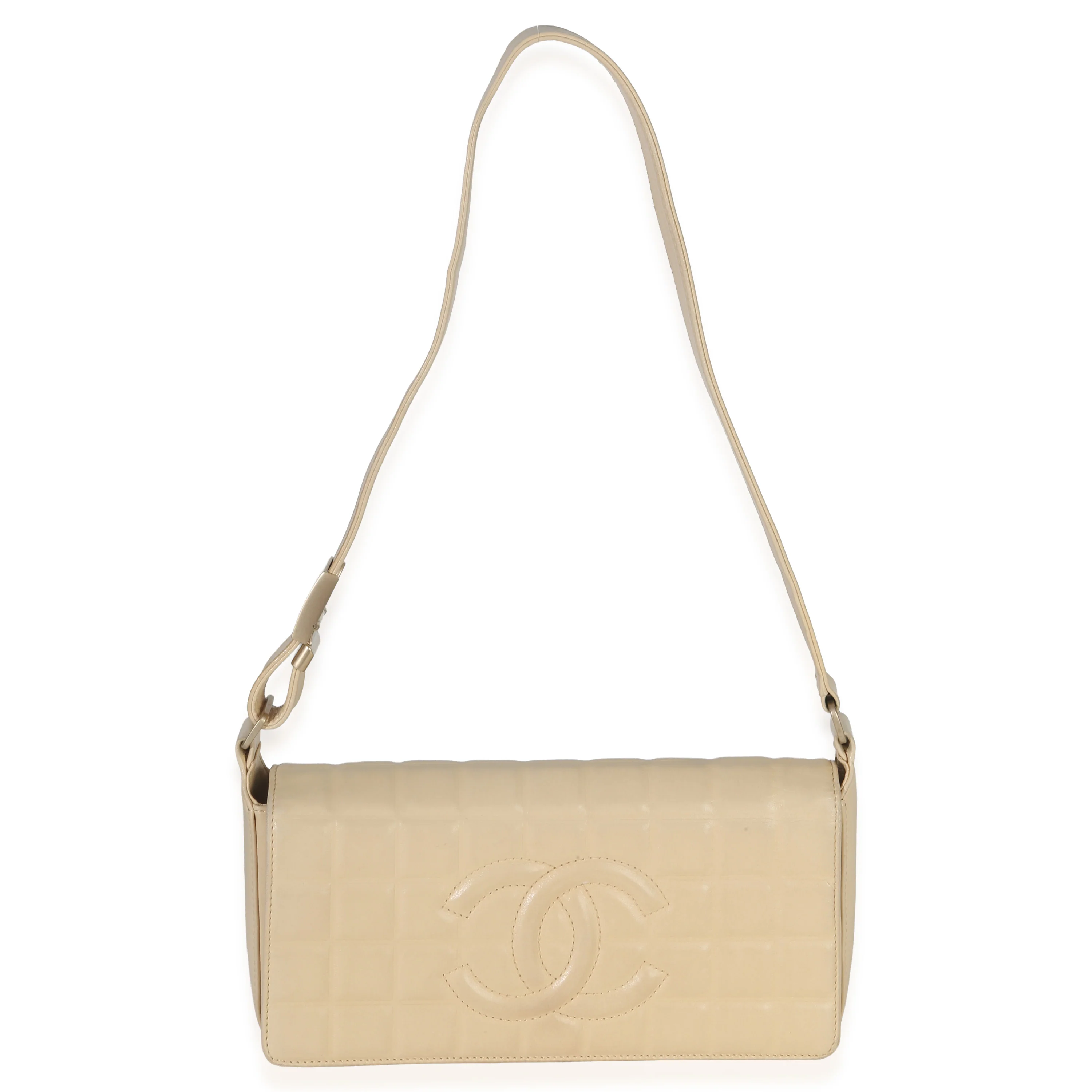 Vintage Beige Quilted Lambskin Chocolate Bar Flap Bag - Image 8