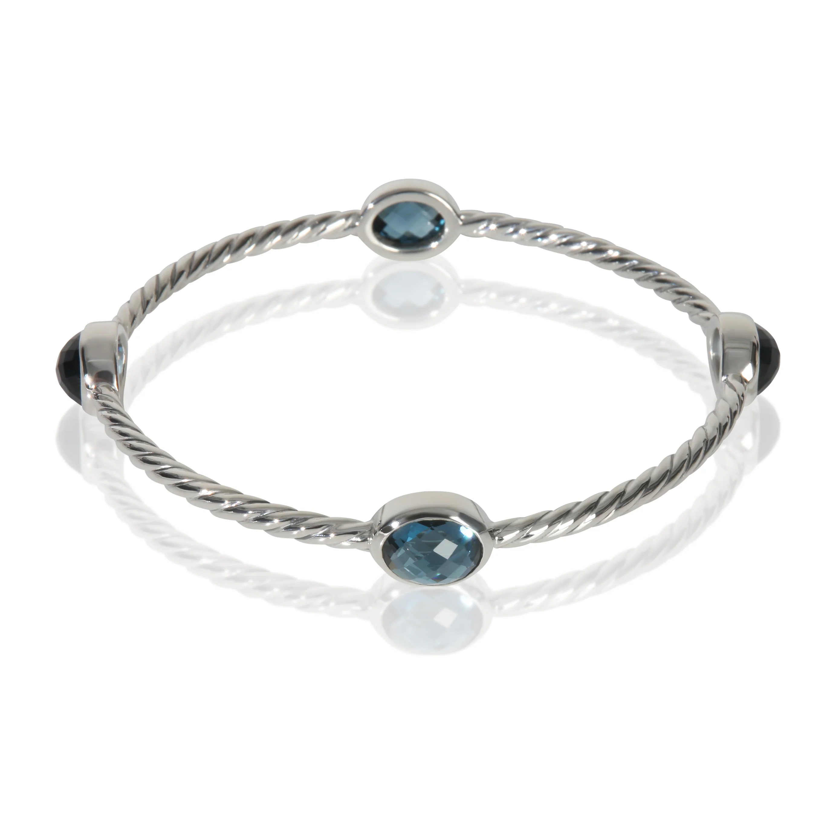 Sterling Silver Topaz Cable Station Slip On Bangle Bracelet - Image 3