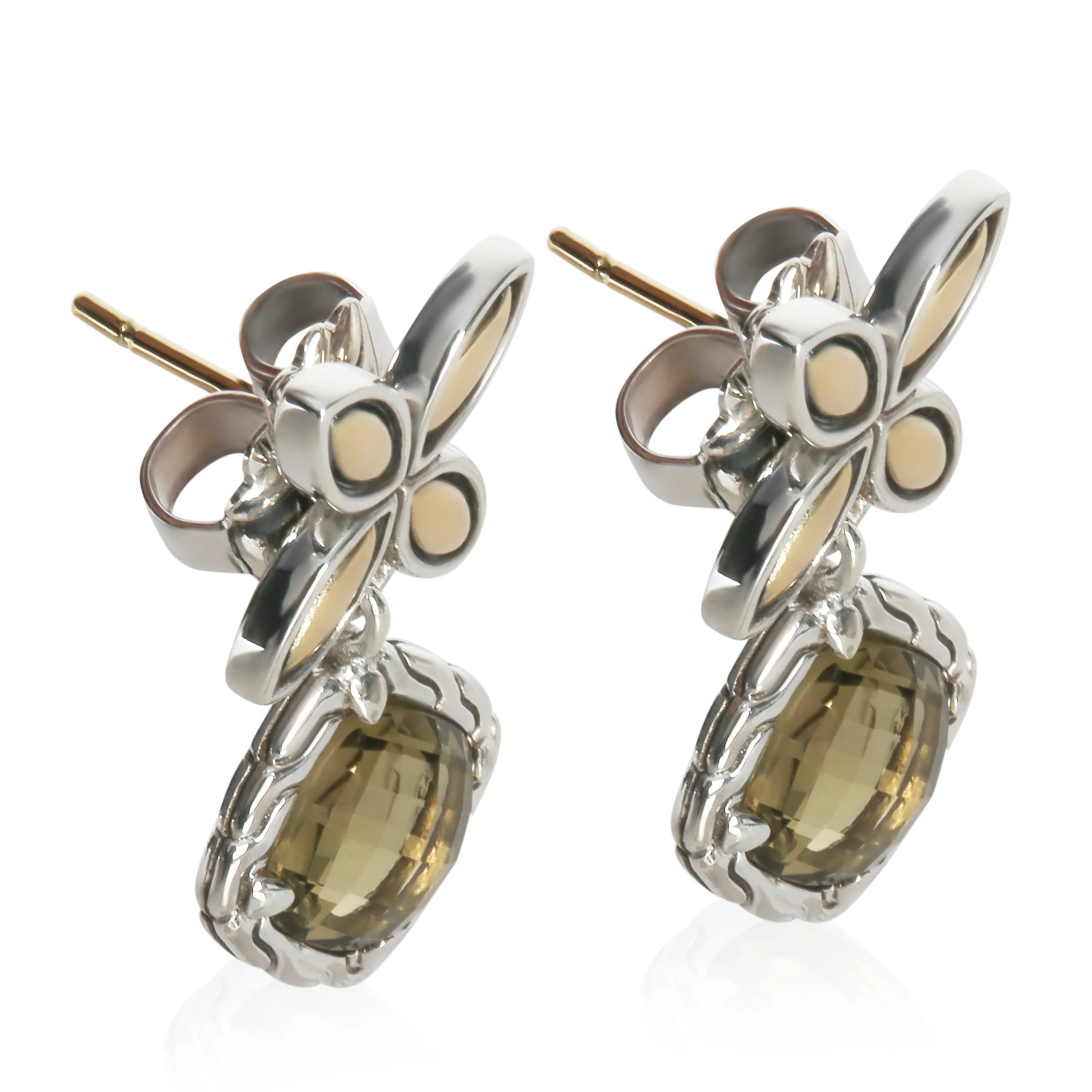 Yellow Gold & Sterling Silver Topaz Batu Kawung Earrings - Image 2